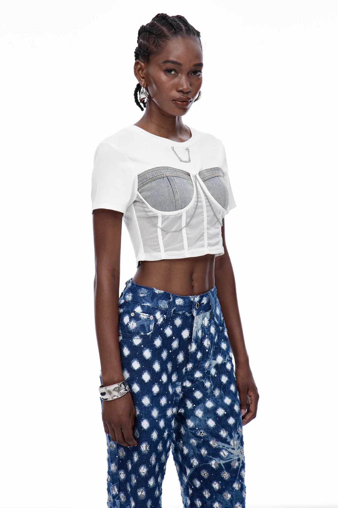 Chain Corset Top in White | Stylish Urban Edge Fashion