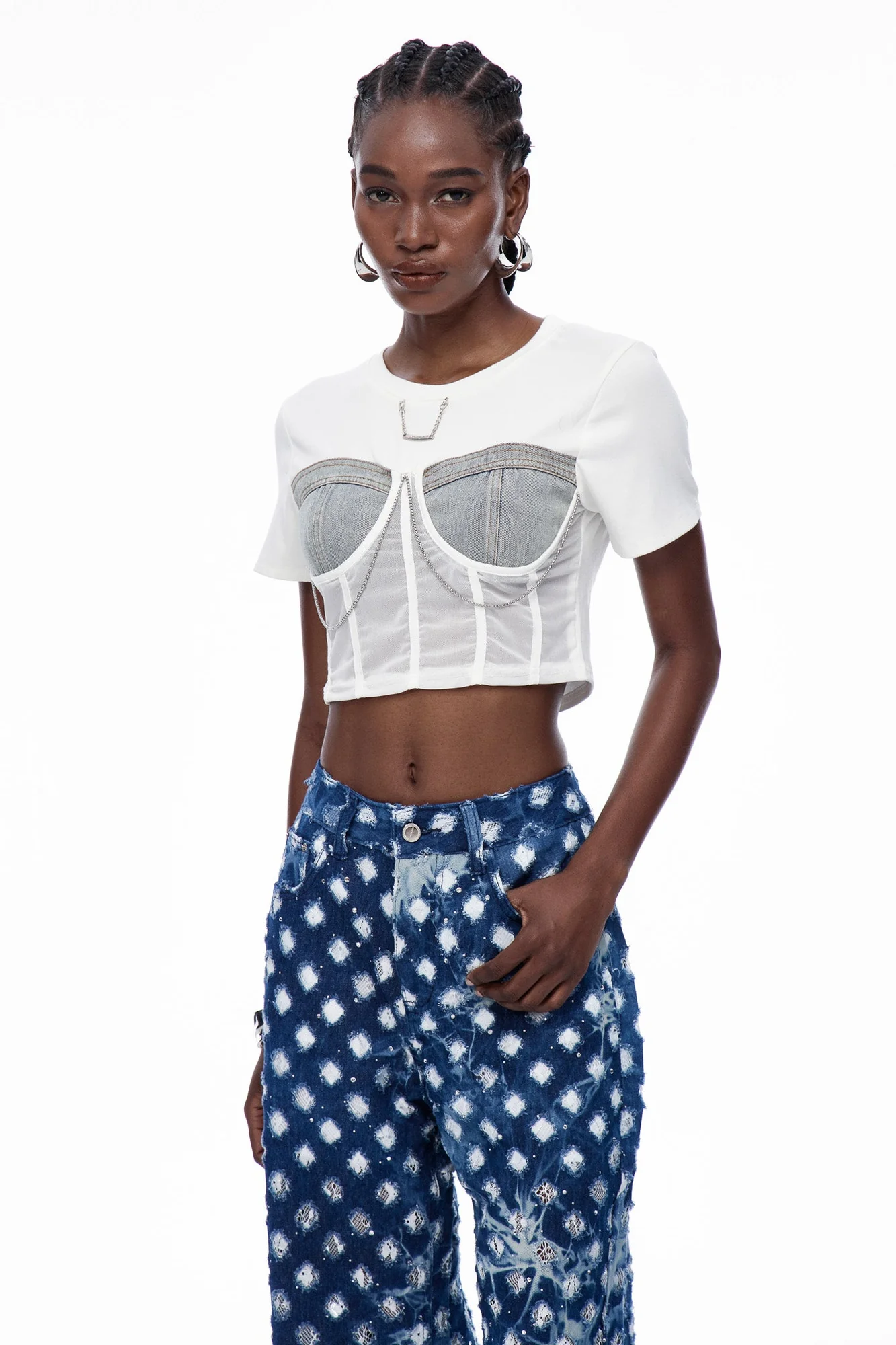 Chain Corset Top in White | Stylish Urban Edge Fashion