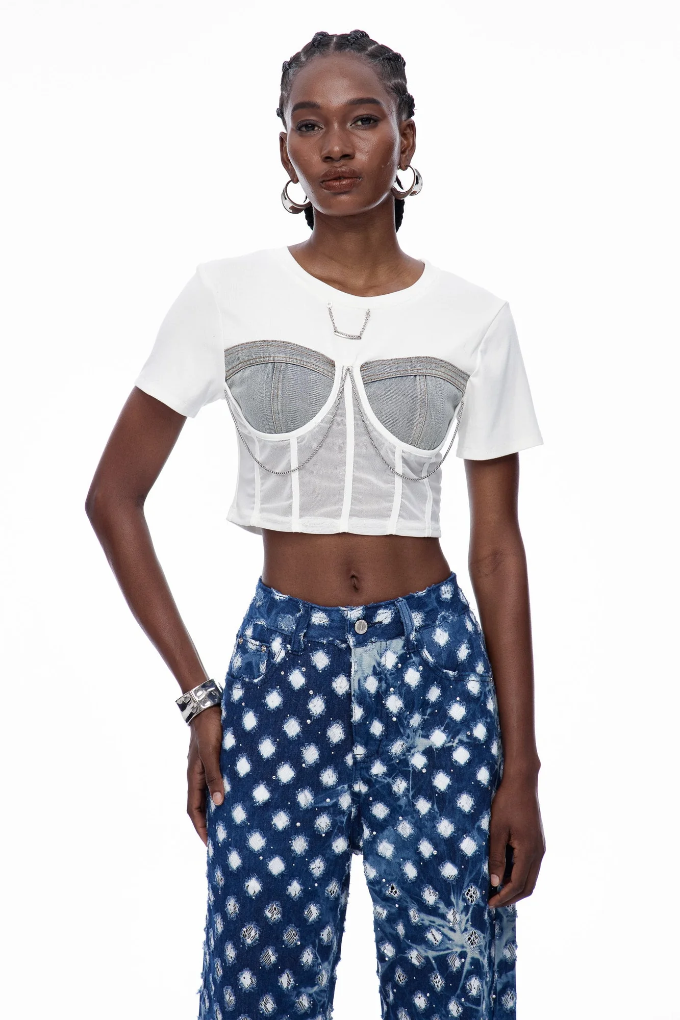 Chain Corset Top in White | Stylish Urban Edge Fashion