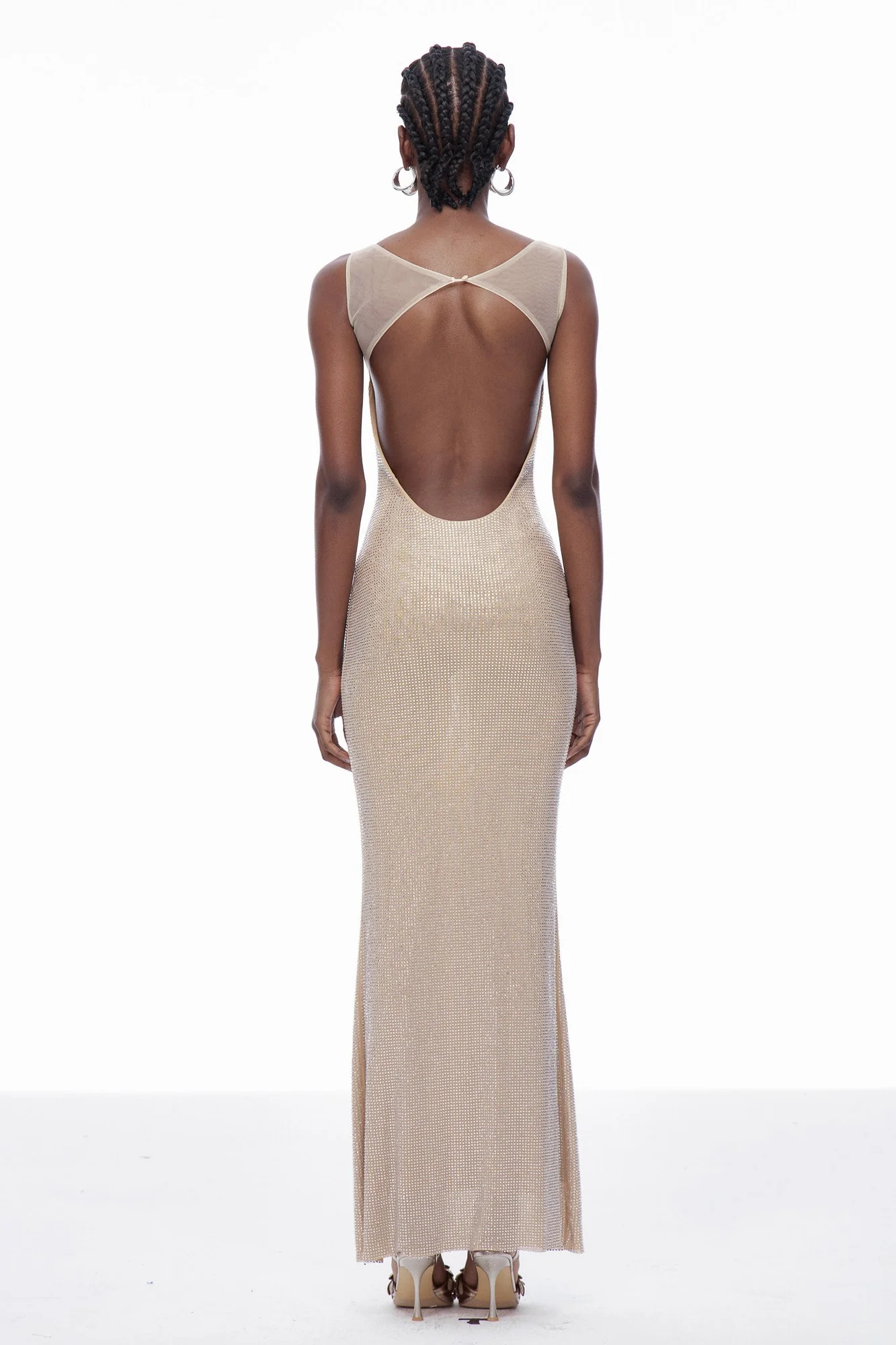 Apricot Sequin Backless Maxi Dress - Elegant Evening Gown