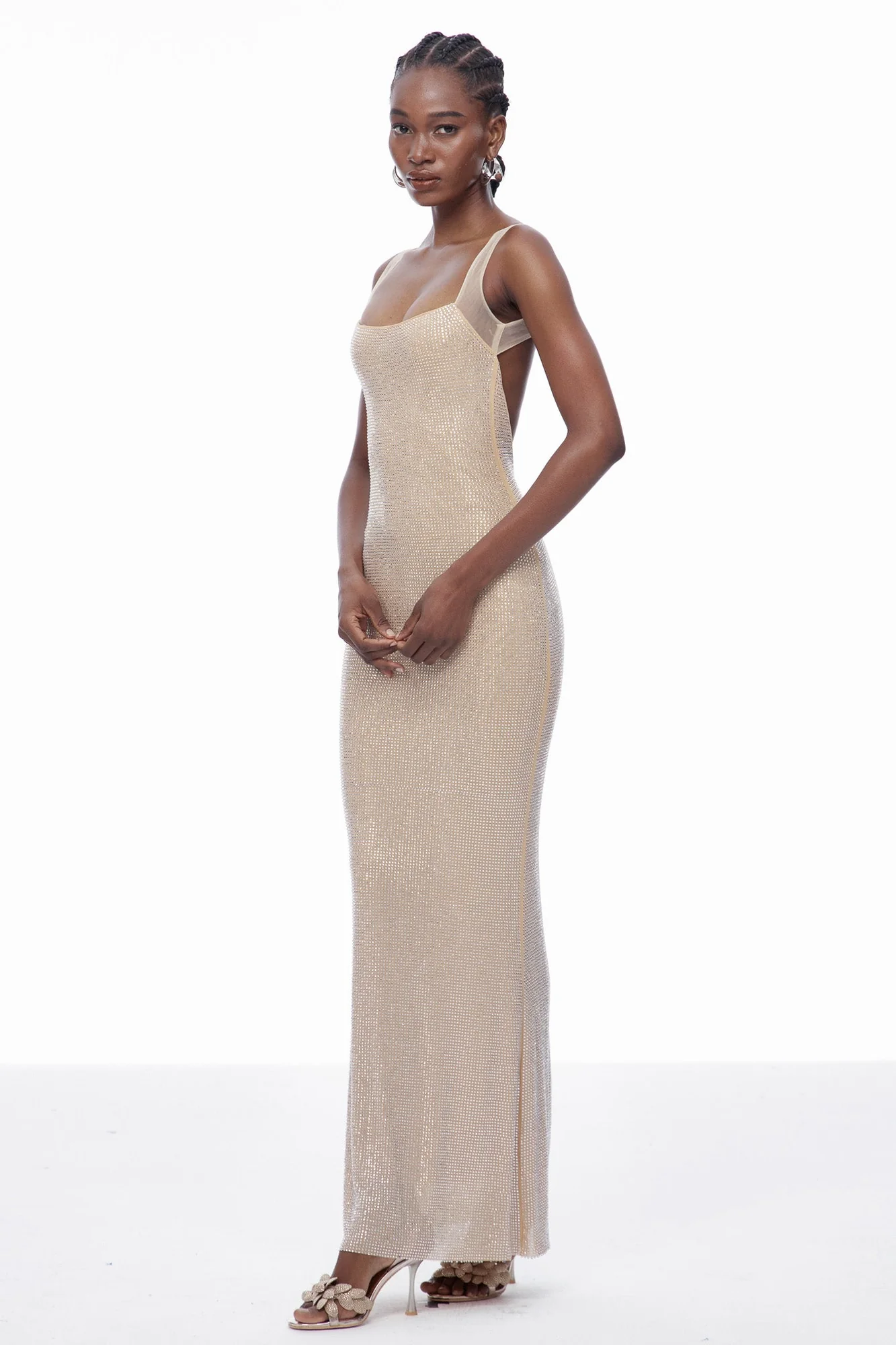 Apricot Sequin Backless Maxi Dress - Elegant Evening Gown