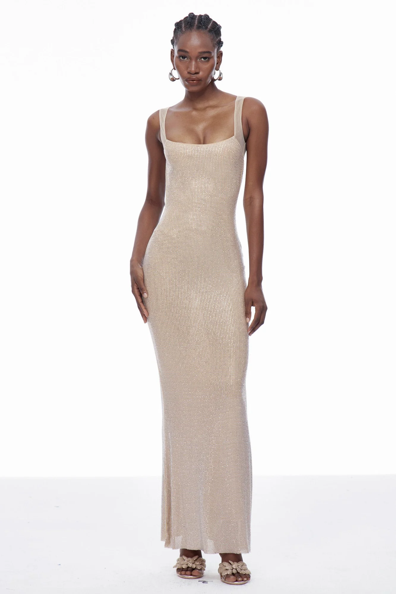 Apricot Sequin Backless Maxi Dress - Elegant Evening Gown