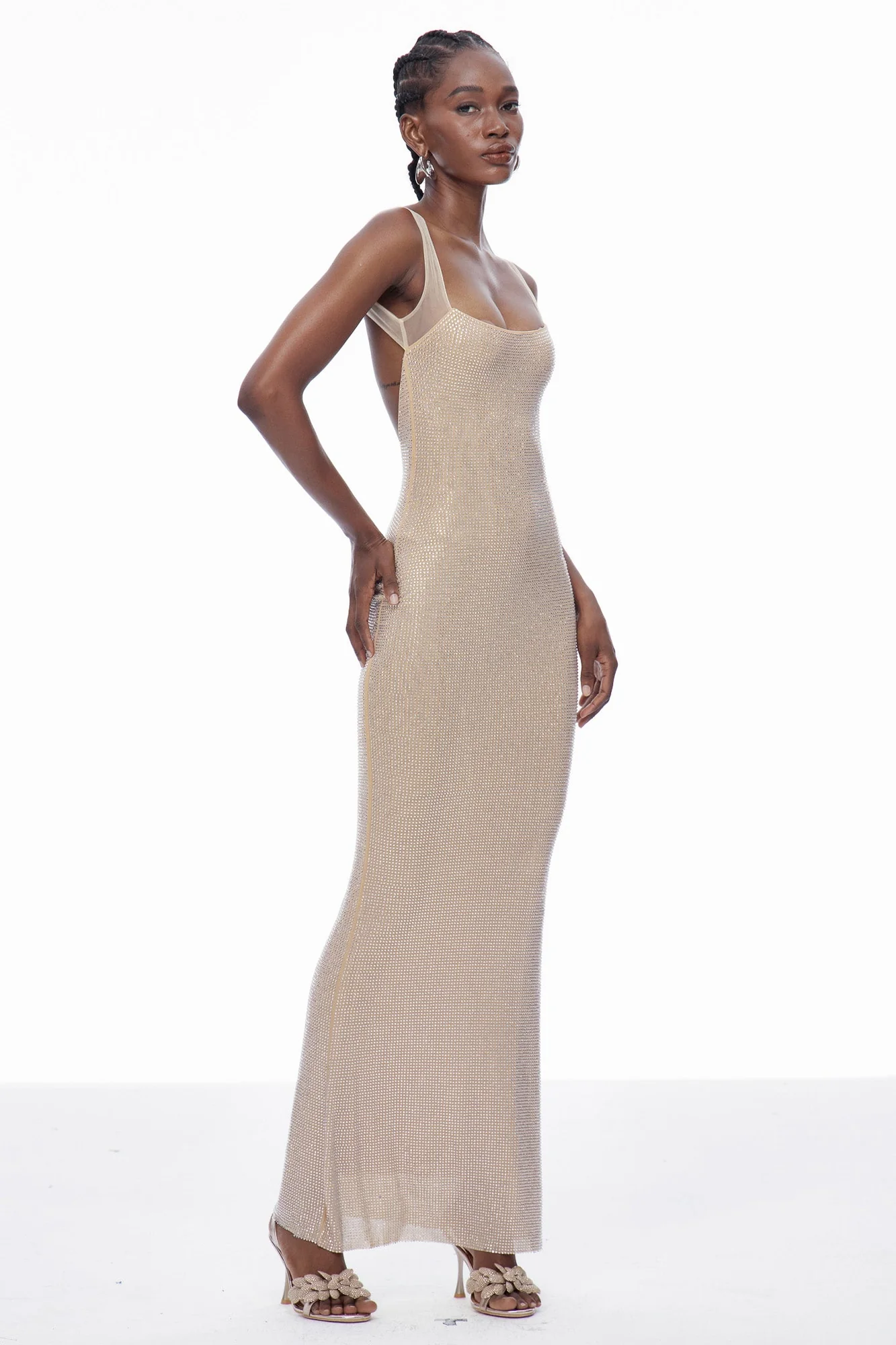 Apricot Sequin Backless Maxi Dress - Elegant Evening Gown