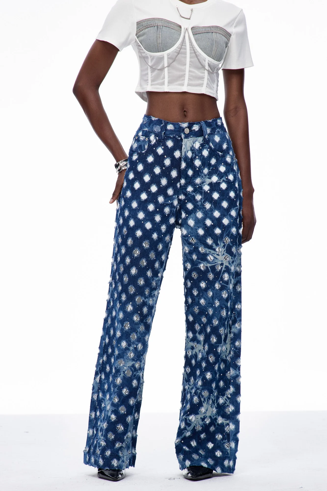 Cutout Lace Denim Jeans - Contemporary Urban Edge