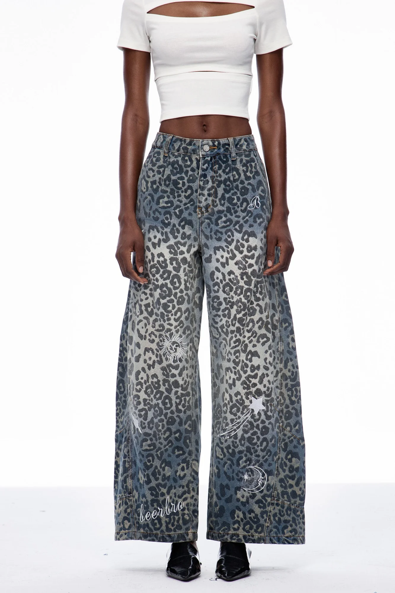 Leopard Print Baggy Jeans in Bold Blue Color | Innovare Denim