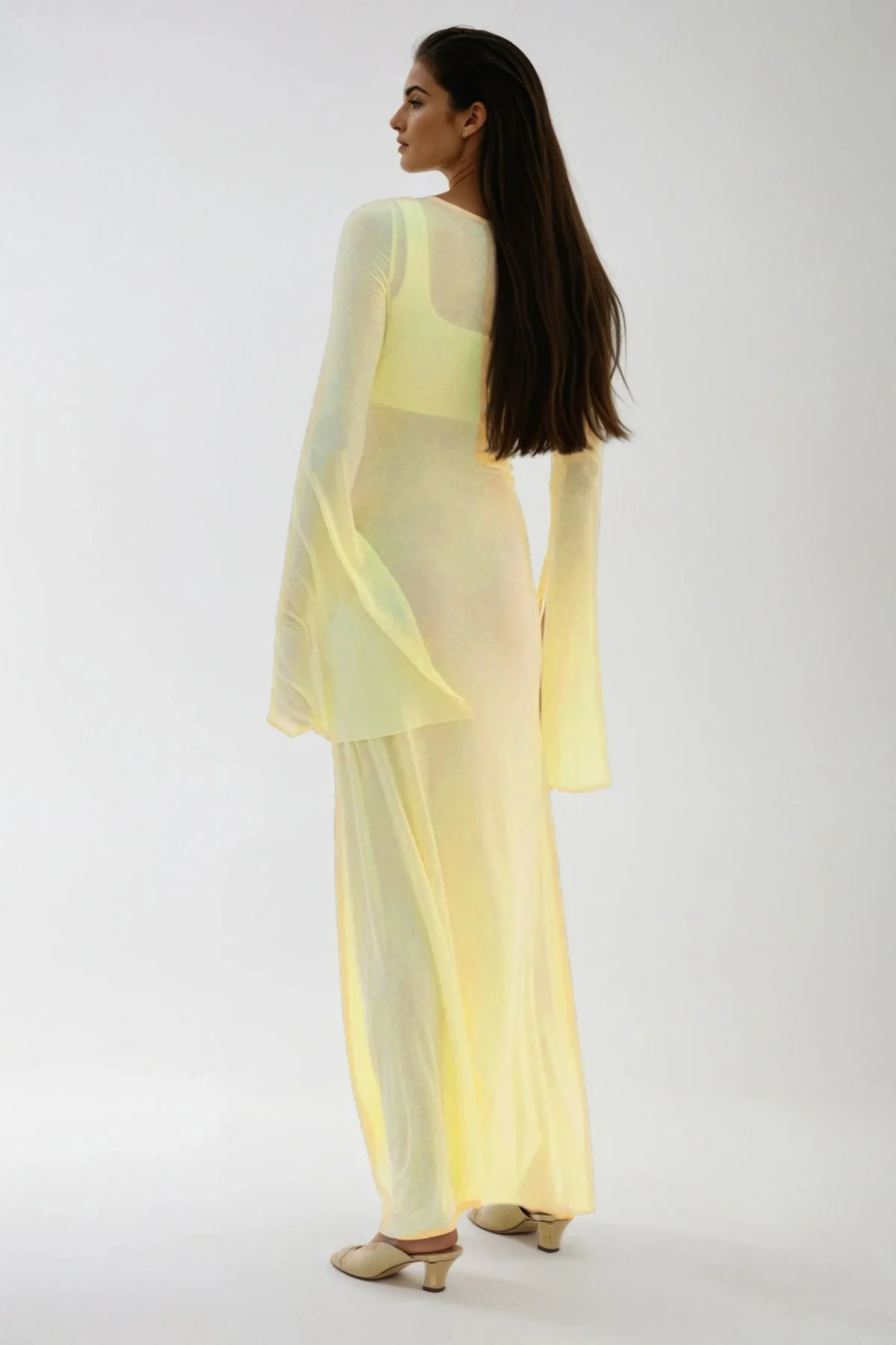 Yellow Ruched Maxi Dress - Elegant Plunge Design