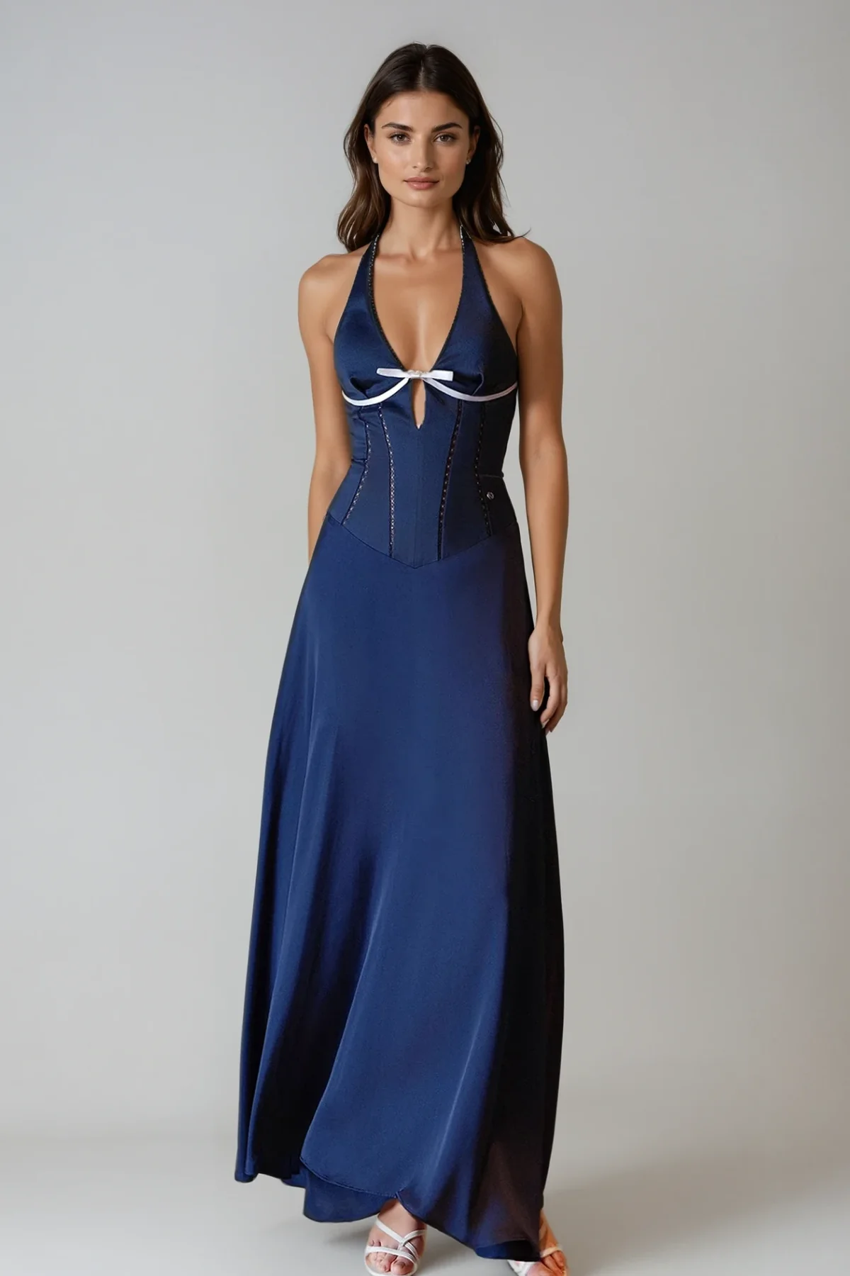 Blue Halter Neck Corset Maxi Dress