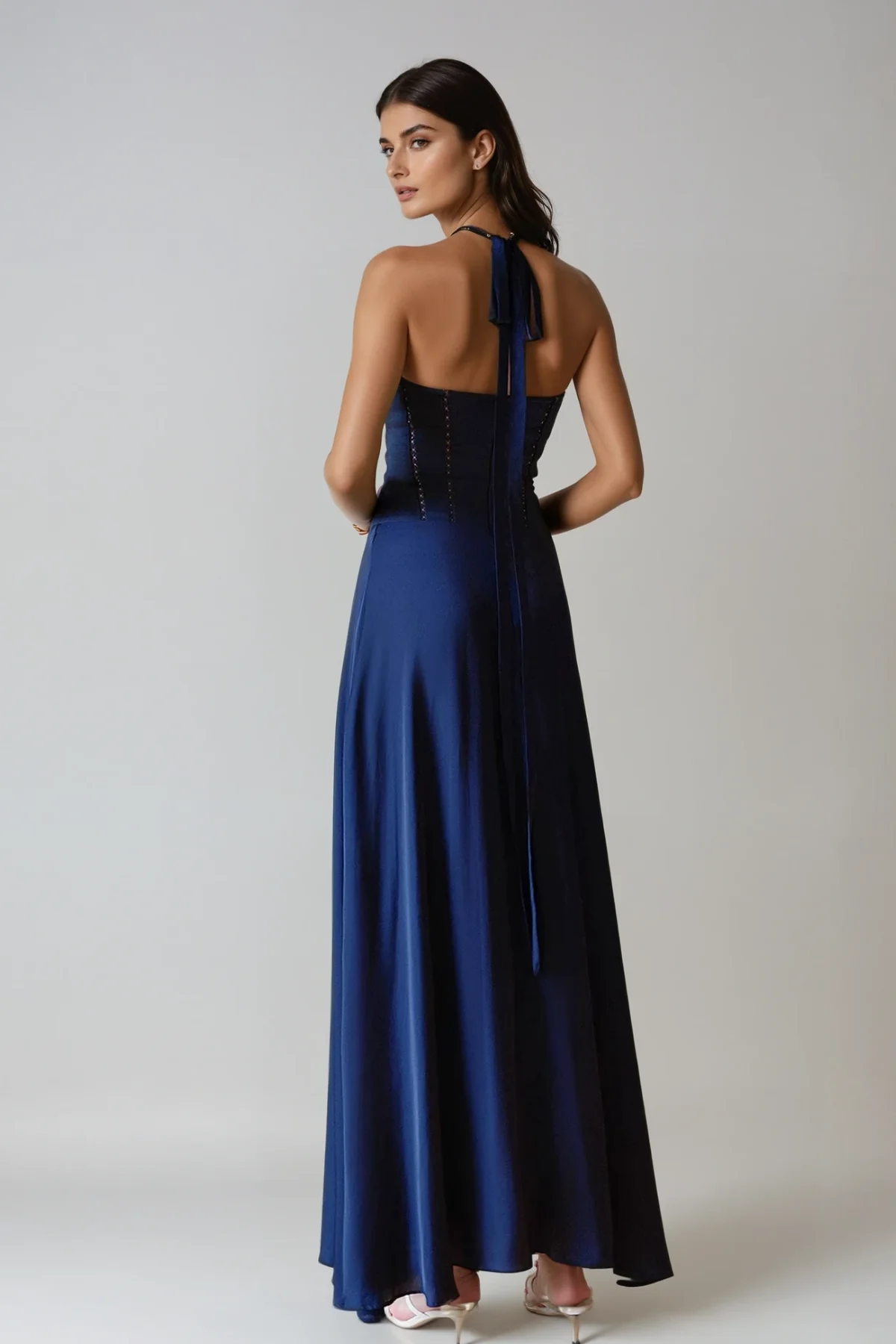 Blue Halter Neck Corset Maxi Dress