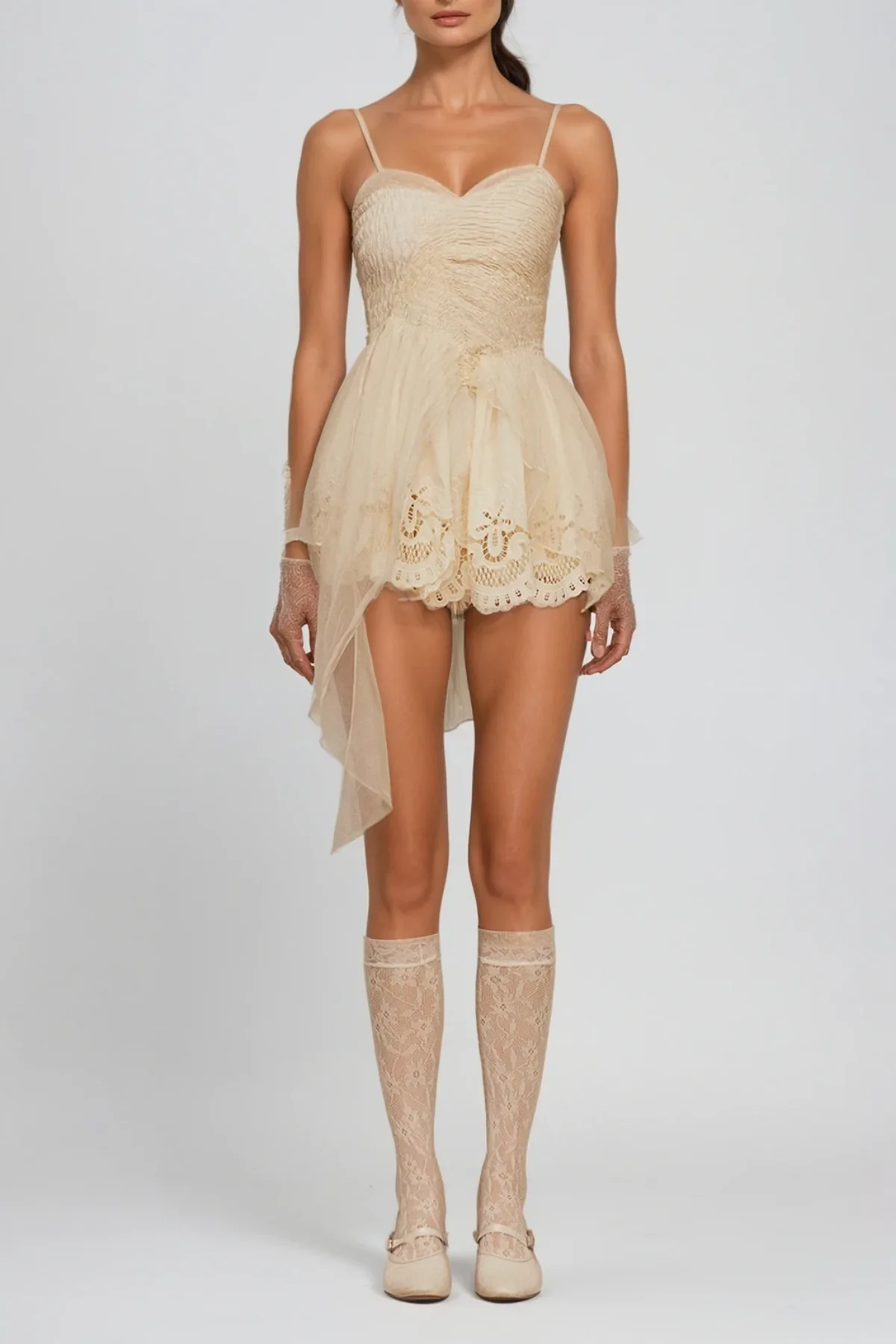 Modern Embroidered Mesh Mini Dress