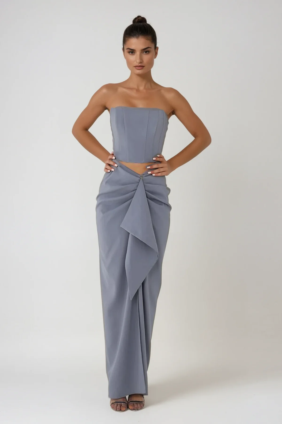 Feminine Ruched Corset Skirt Set