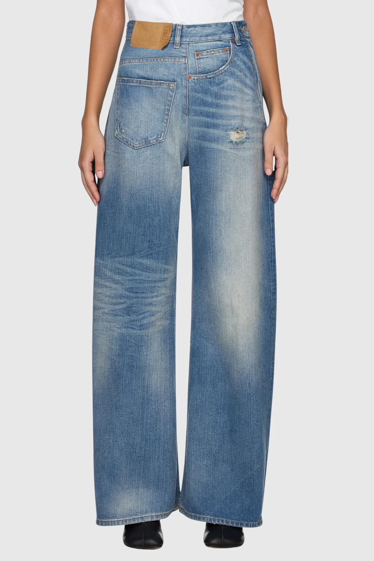 Cutout Torn Straight Jeans in Blue | Contemporary Urban Style