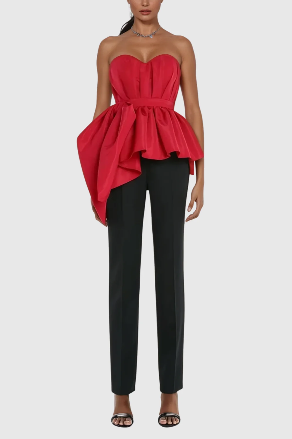 Red Asymmetric Ruffle Strapless Top - Elegant Womens Top
