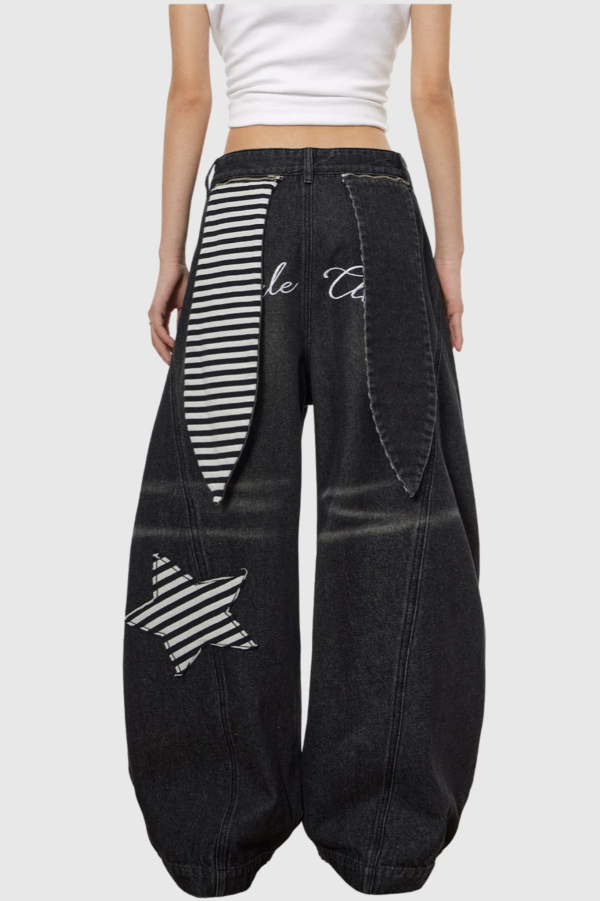 Black Stripe Star Baggy Jeans - Avant-Garde Design