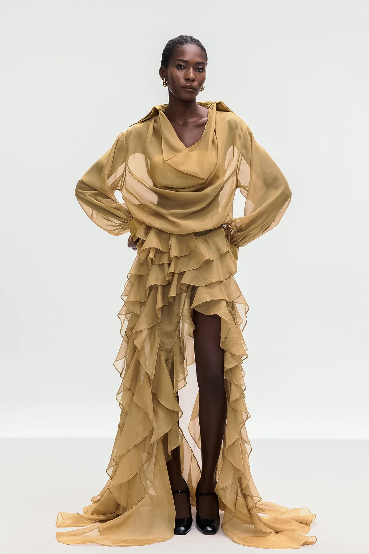 Chic Ruffle Maxi Dress with Asymmetric Detail