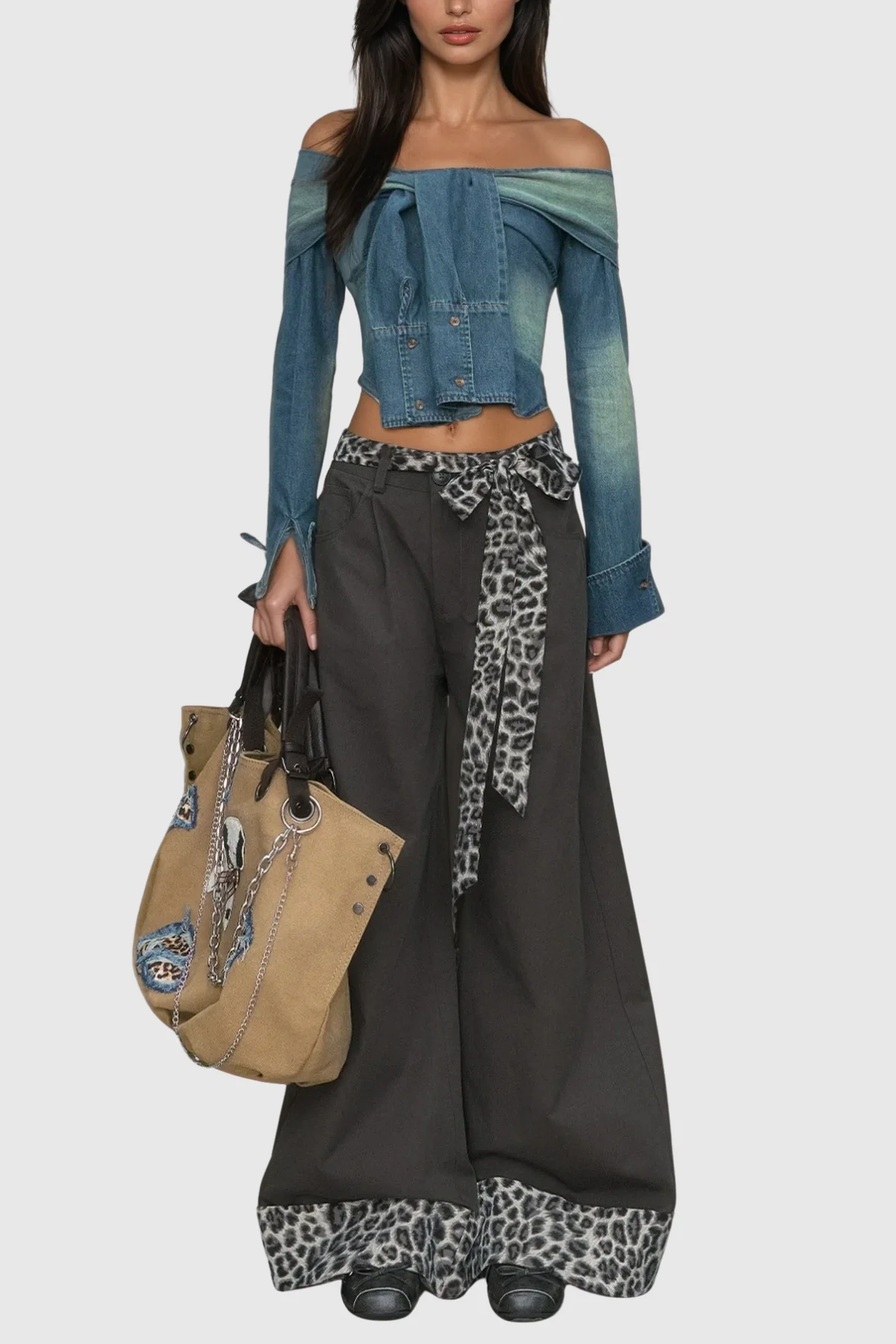 Denim Off Shoulder Tie Up Top - Stylish and Comfortable