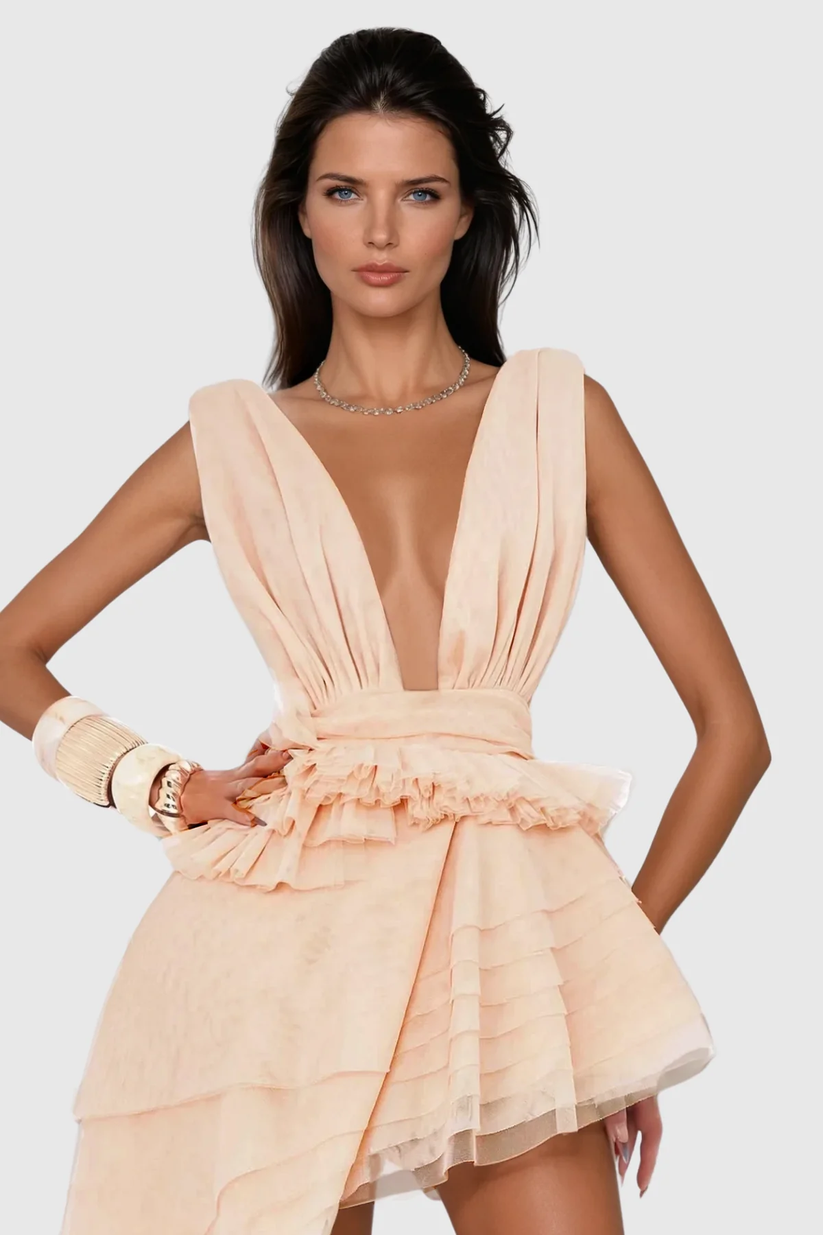 Apricot Mesh Asymmetric Mini Dress - Stylish Occasion Wear