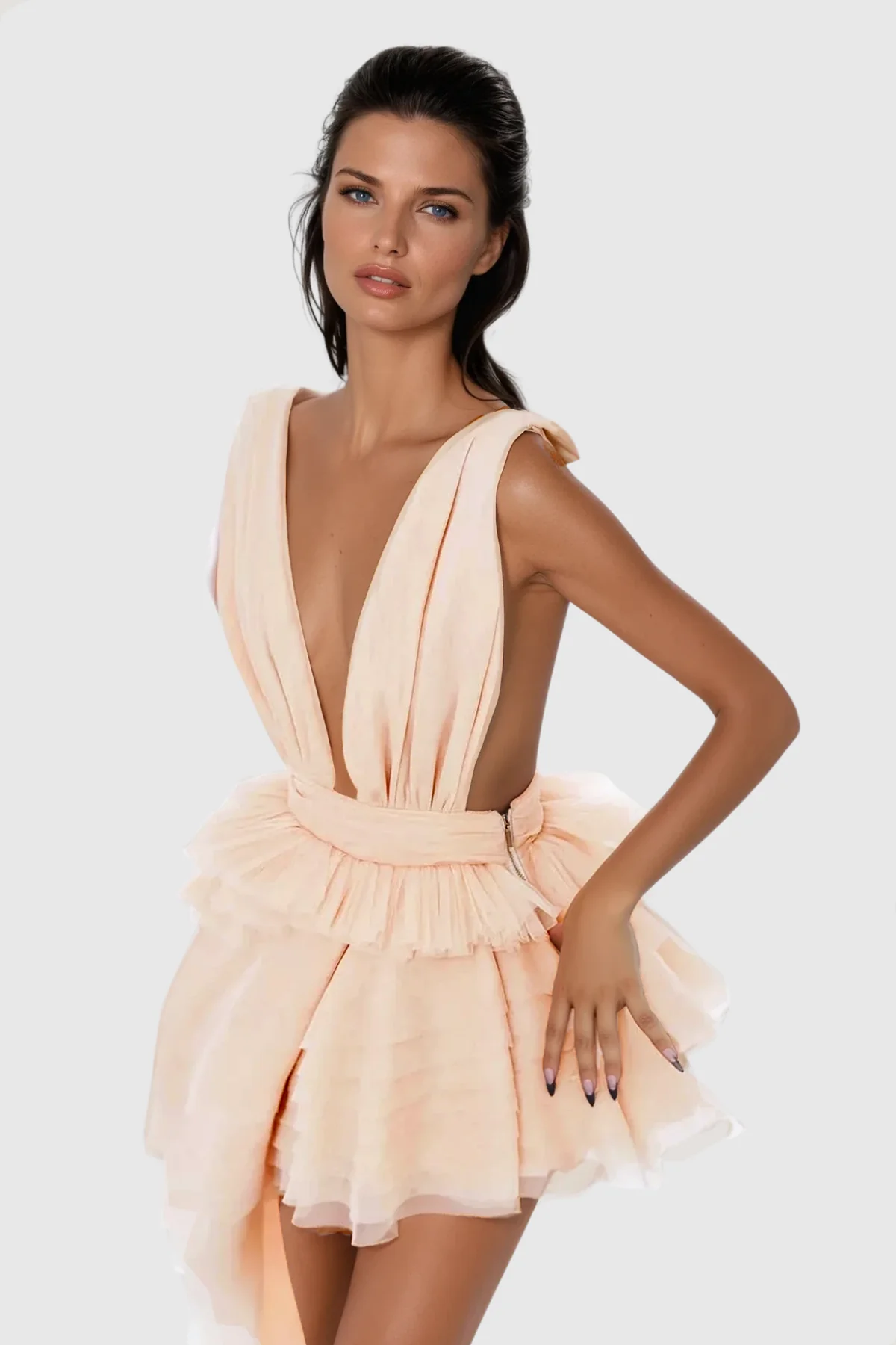 Apricot Mesh Asymmetric Mini Dress - Stylish Occasion Wear