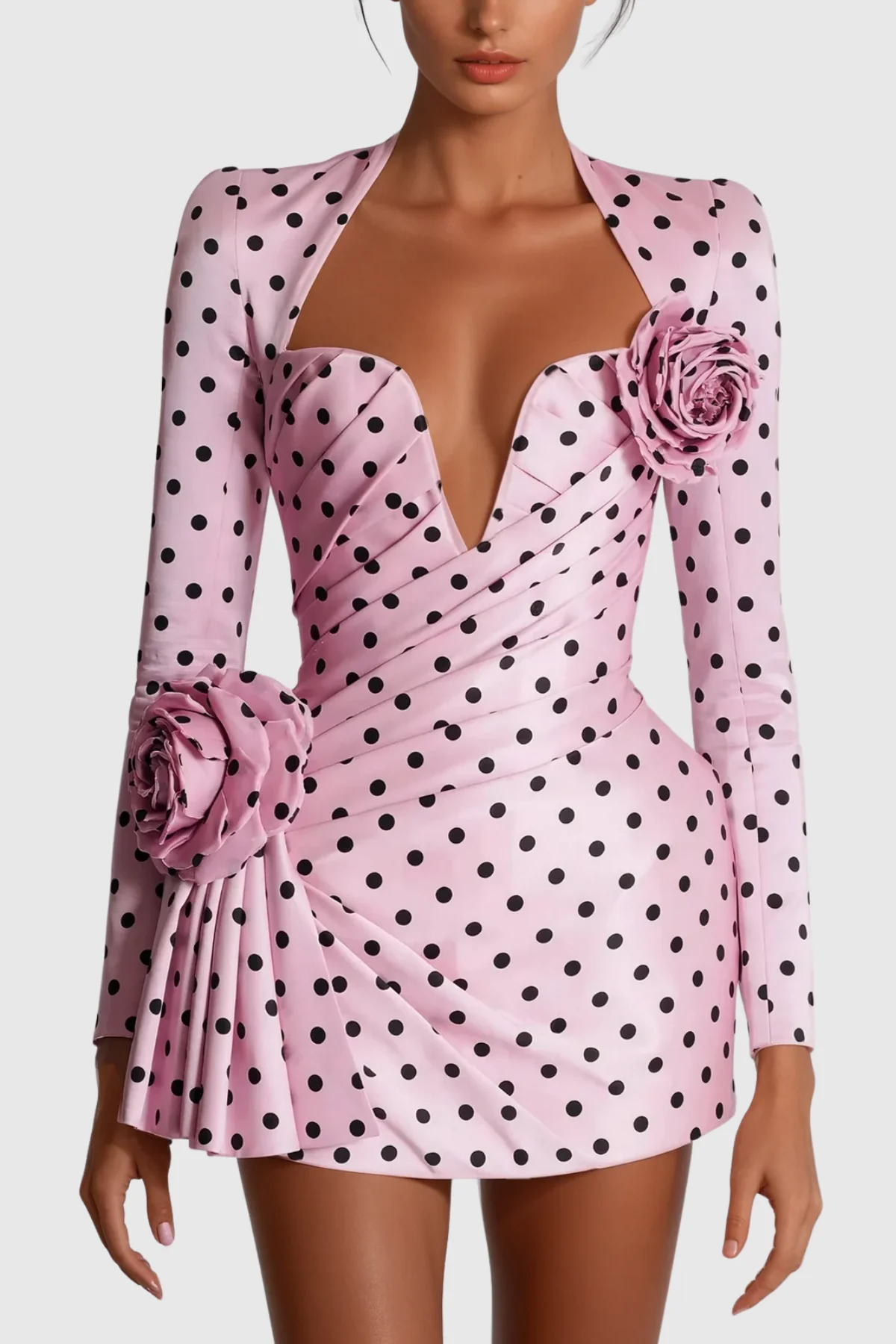 Floral Mini Dress with Ruched Detailing in Pink