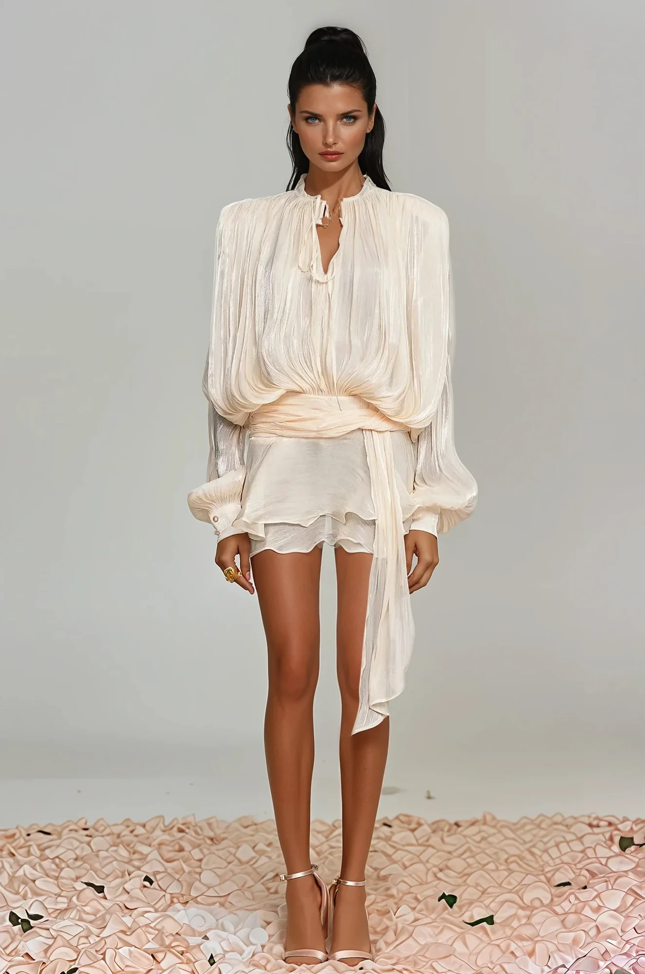 Apricot Balloon Sleeve Ruffle Mini Dress