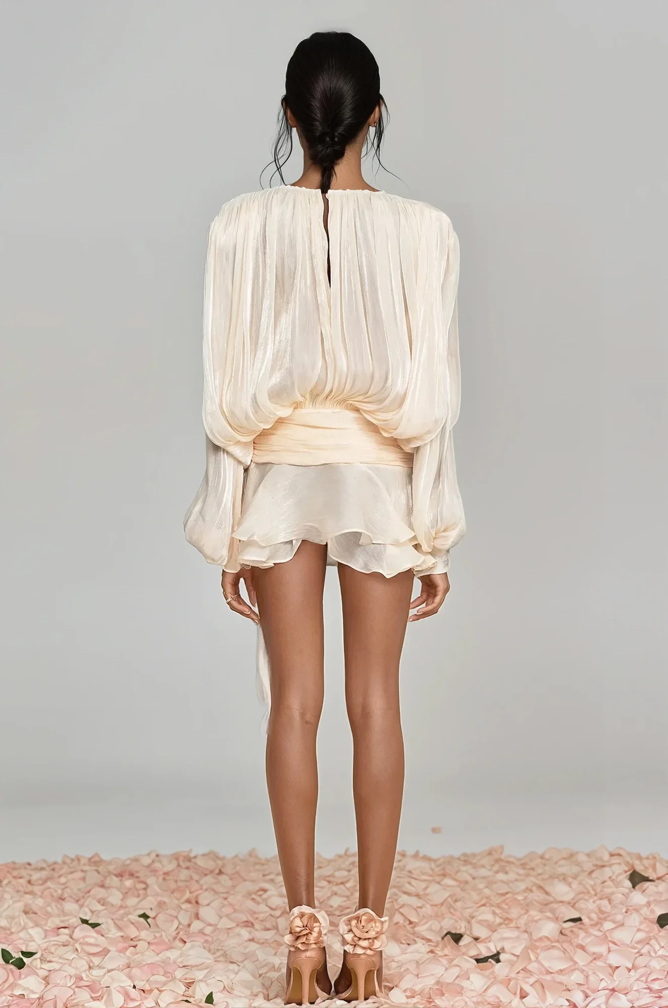 Apricot Balloon Sleeve Ruffle Mini Dress