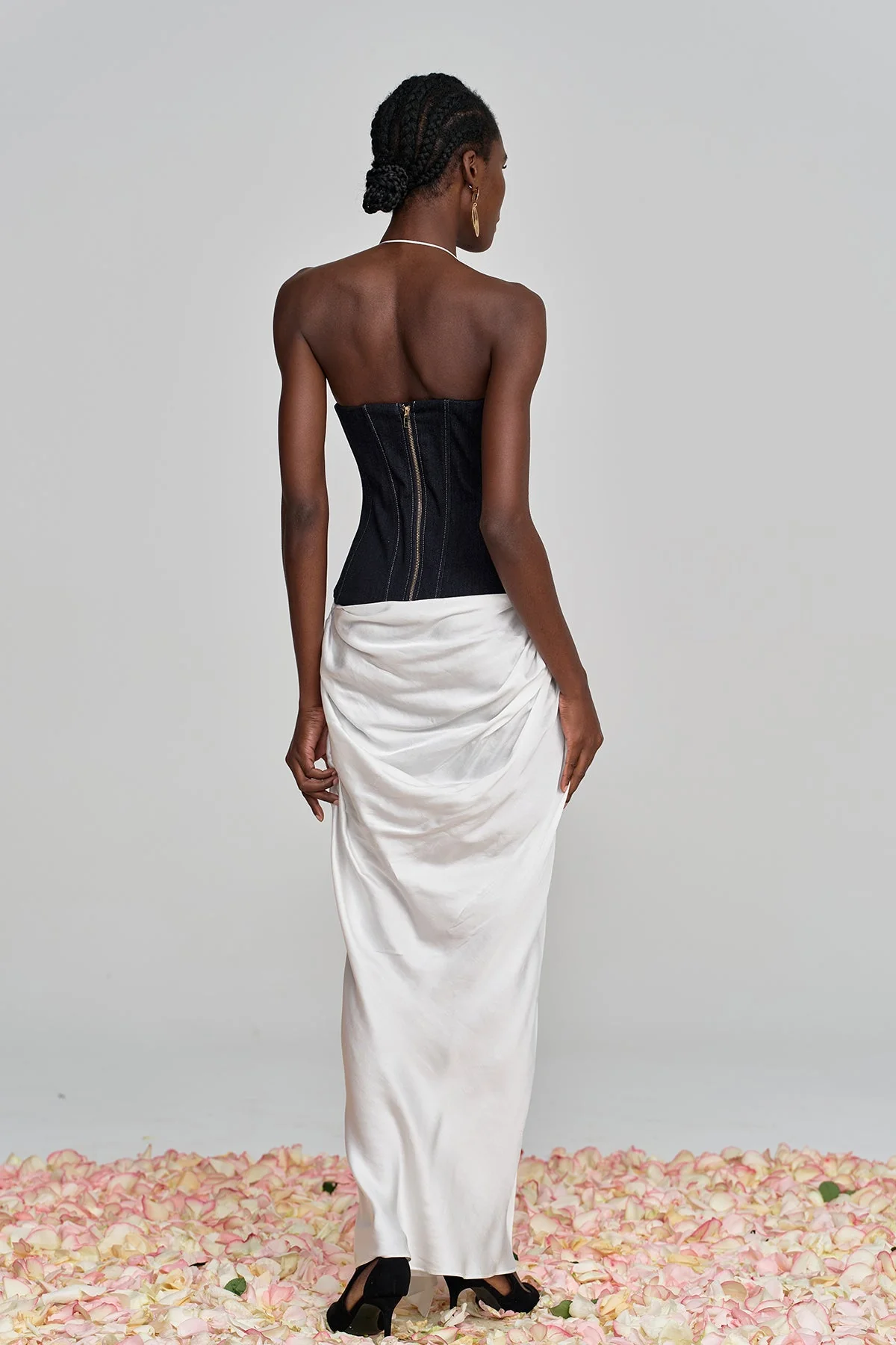 White Halter Neck Ruched Deconstruct Maxi Dress