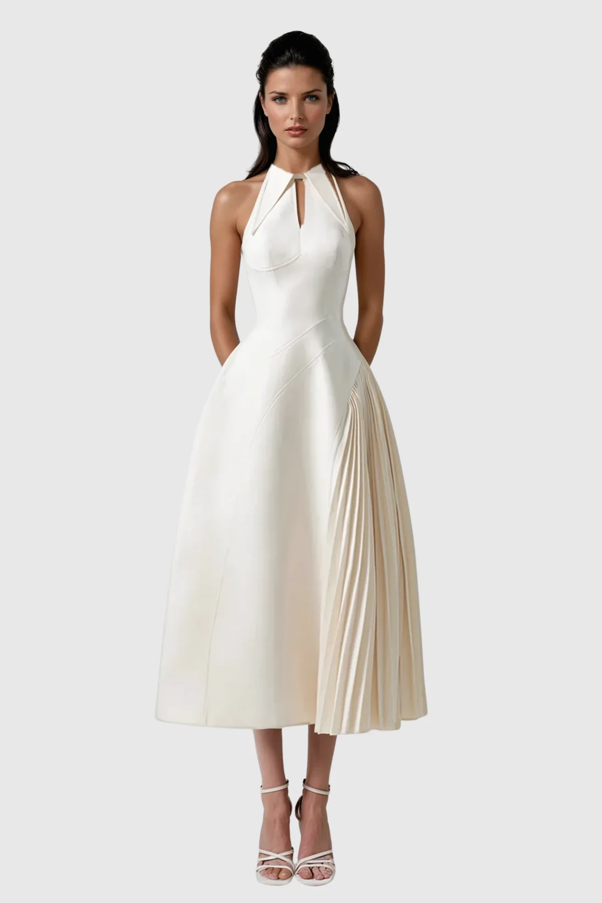 White Ruched Deconstruct Sleeveless Maxi Dress - Elegant Modern Design