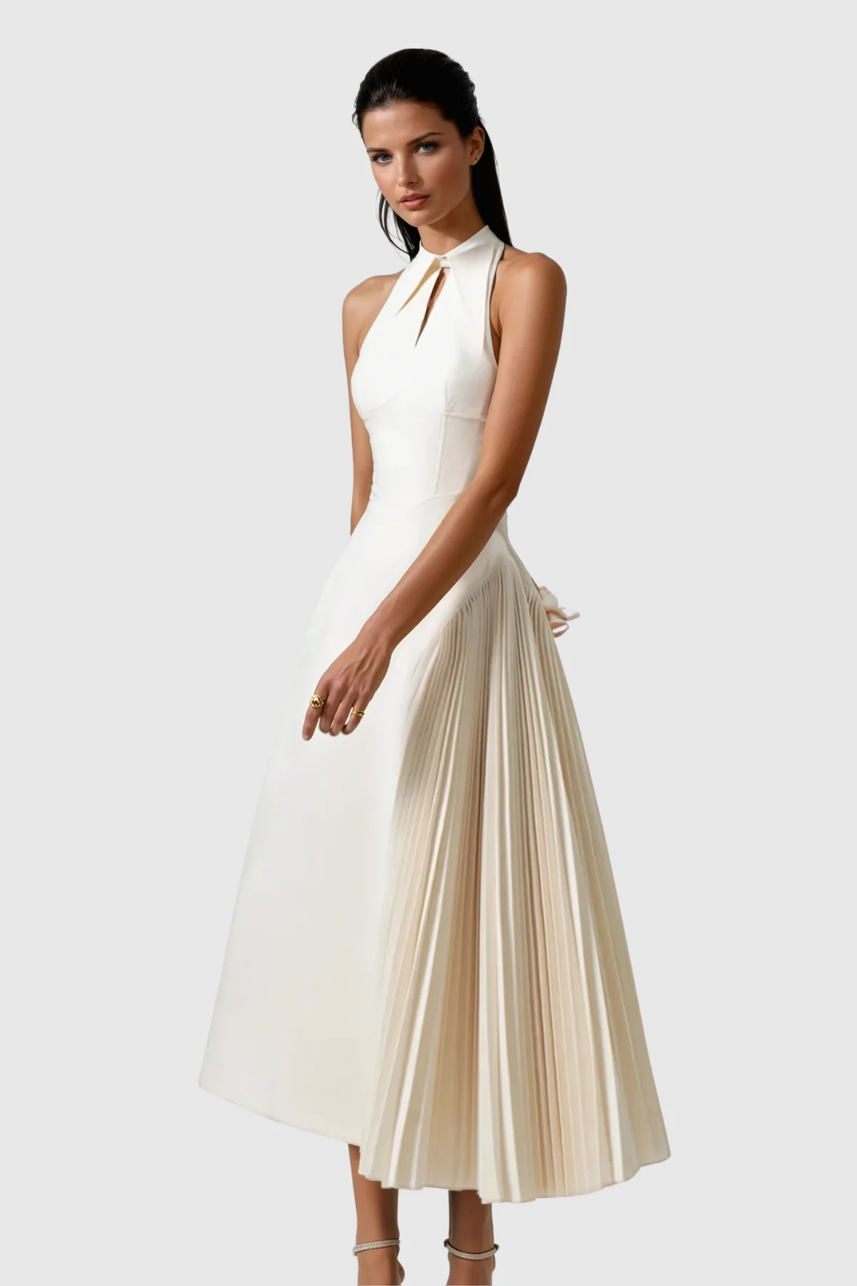 White Ruched Deconstruct Sleeveless Maxi Dress - Elegant Modern Design