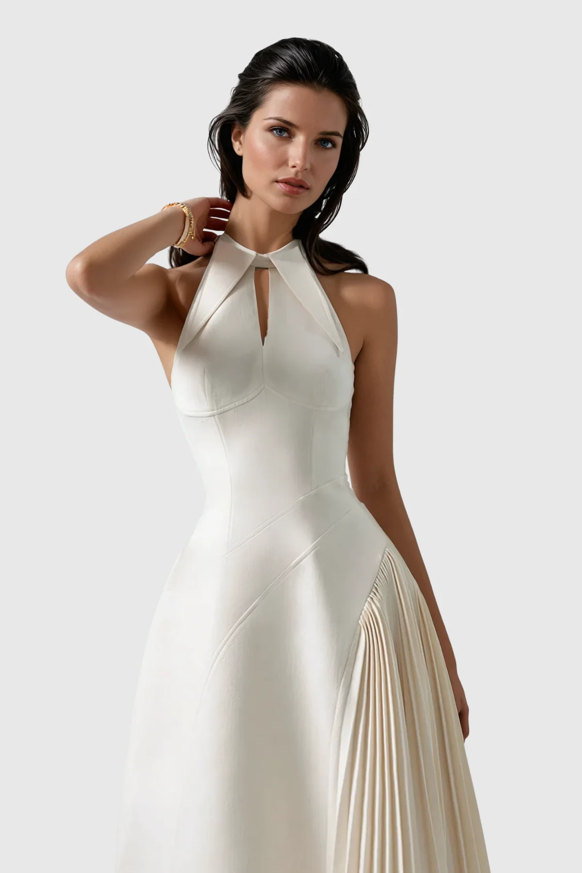 White Ruched Deconstruct Sleeveless Maxi Dress - Elegant Modern Design