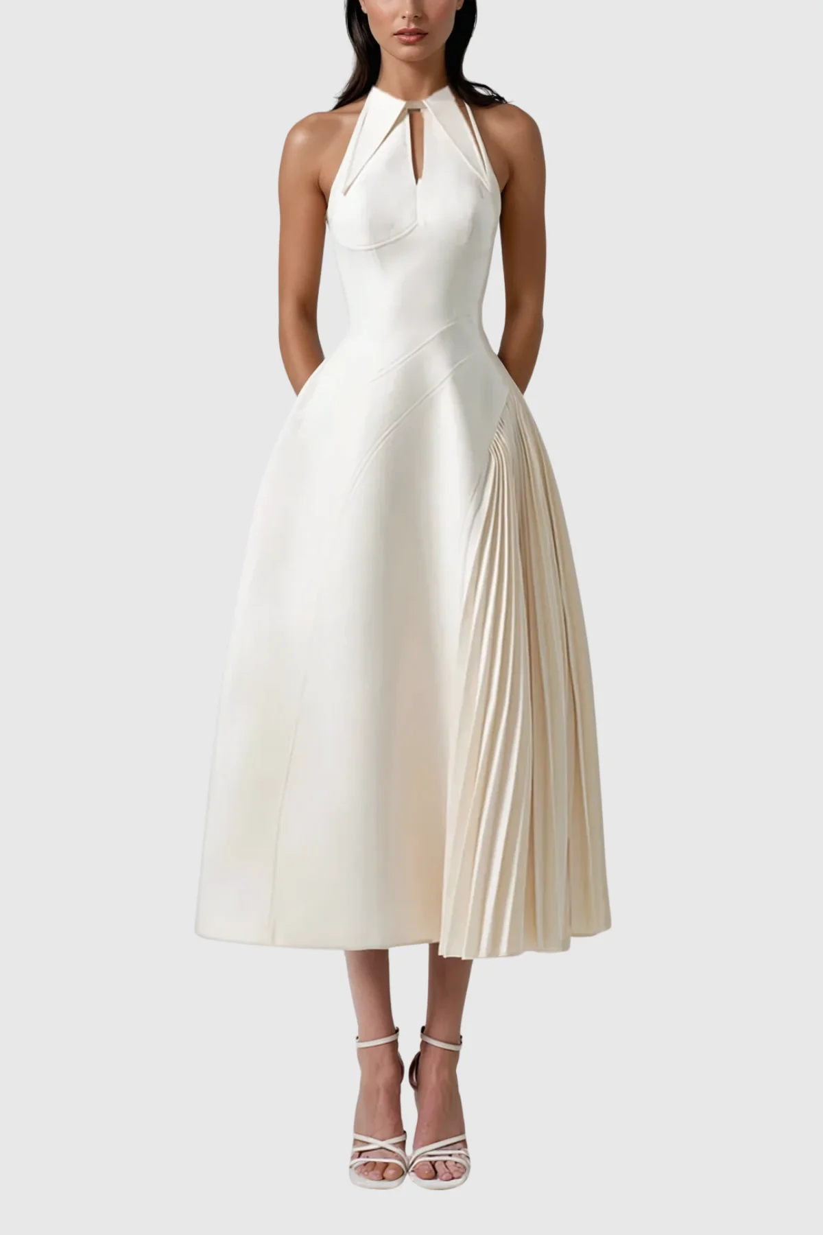 White Ruched Deconstruct Sleeveless Maxi Dress - Elegant Modern Design