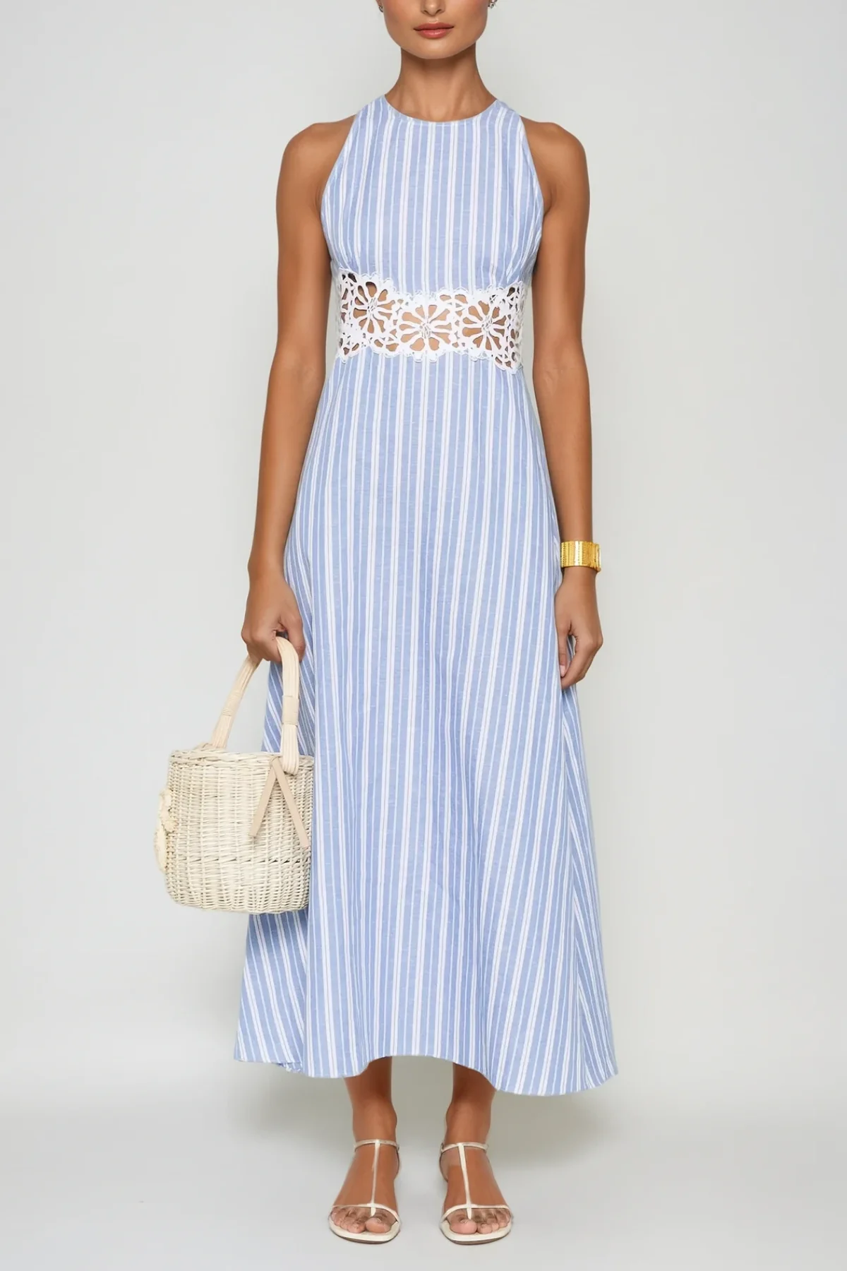 Chic Stripe Sleeveless Maxi Dress