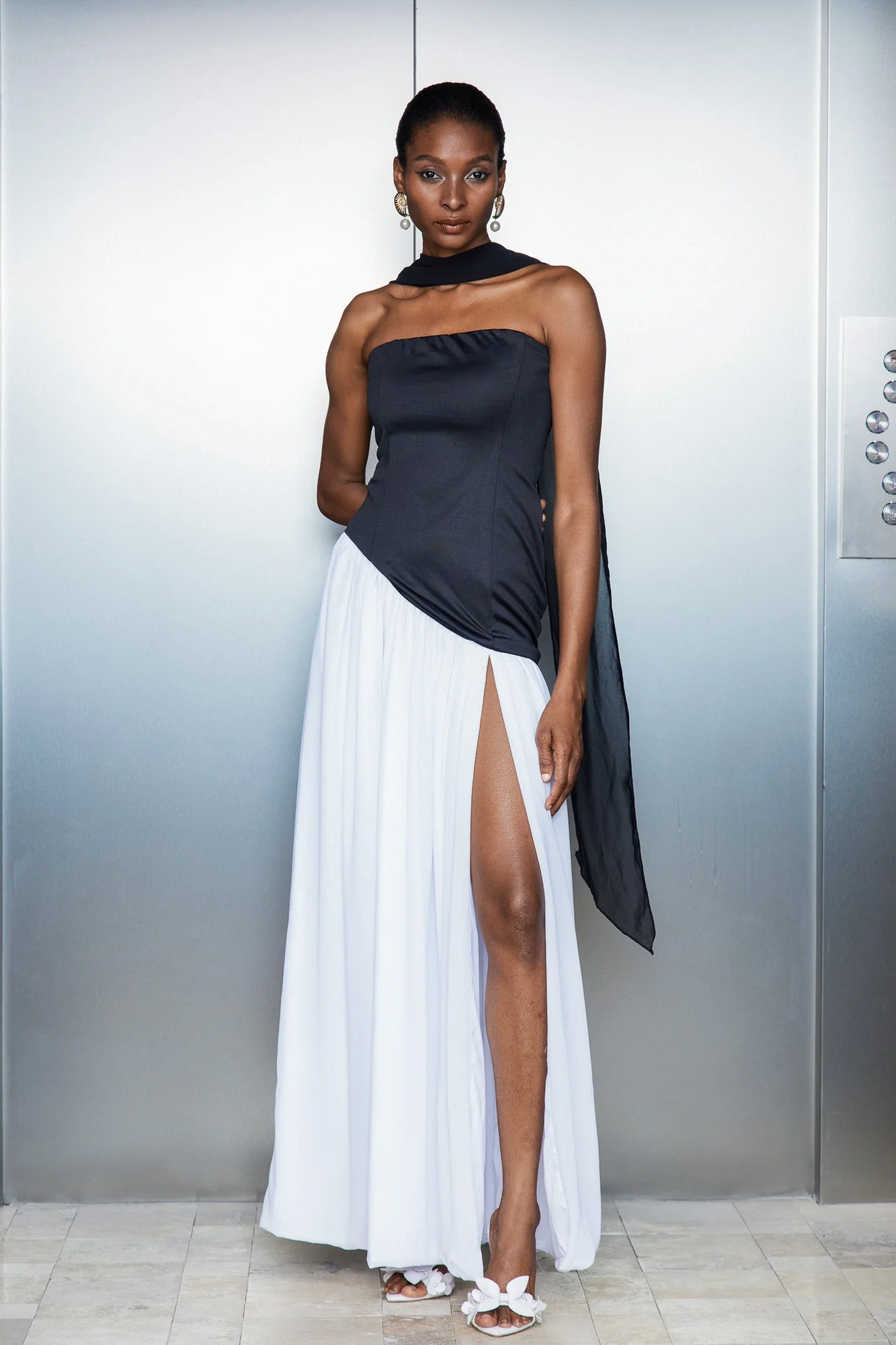 Black Ruffle Asymmetric Maxi Dress - Elegant Statement Piece