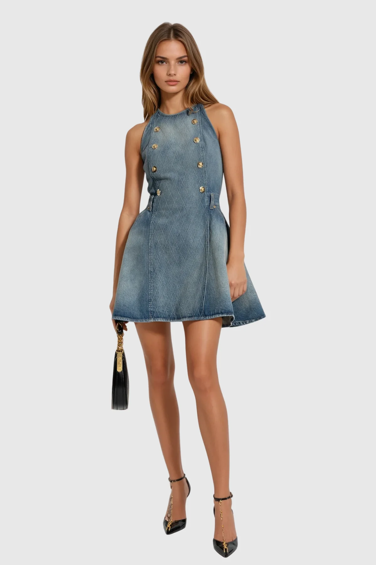 Sleeveless Denim Mini Dress in Blue | Youthful Stylish Design