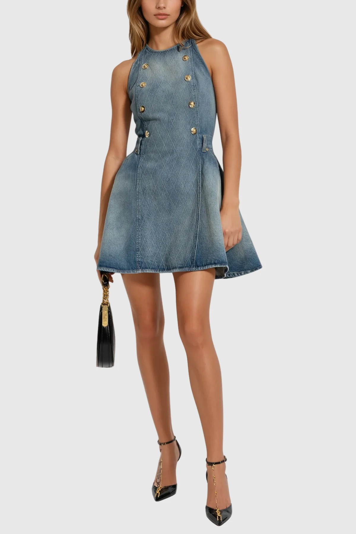 Sleeveless Denim Mini Dress in Blue | Youthful Stylish Design