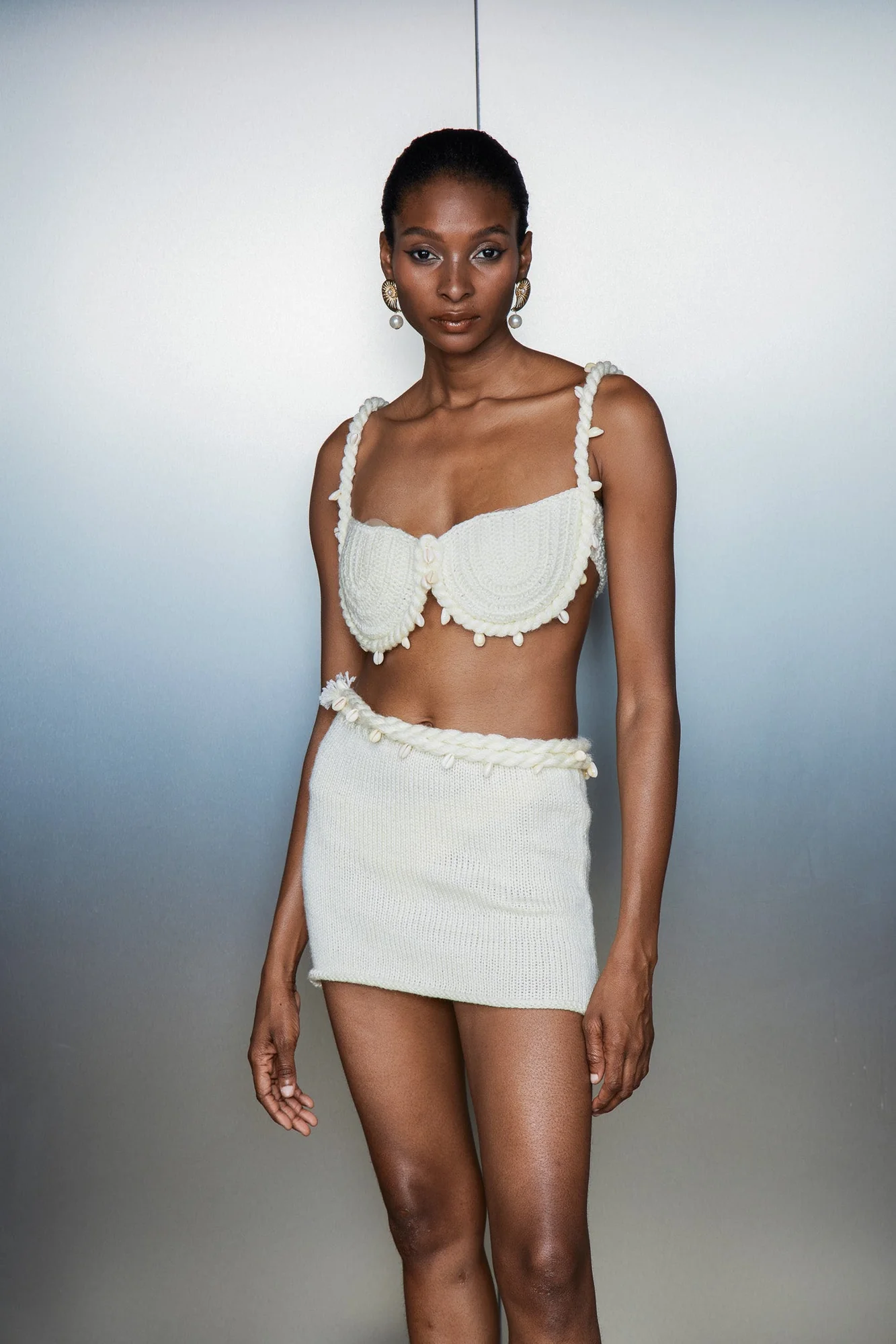 Apricot Knit Skirt Set - Elegant Twist Design