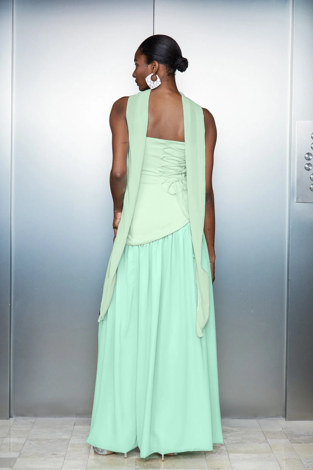 Green Ruffle Asymmetric Split Maxi Dress - Elegant Style