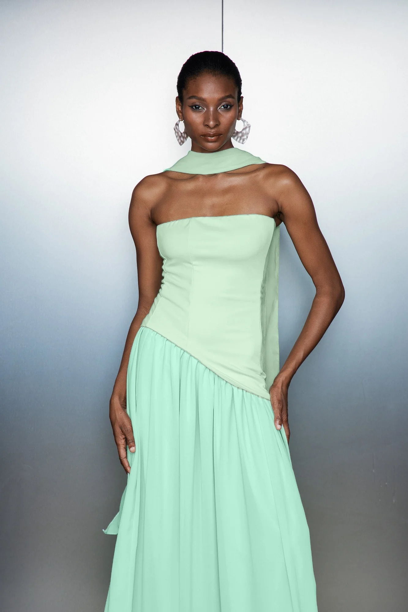 Green Ruffle Asymmetric Split Maxi Dress - Elegant Style