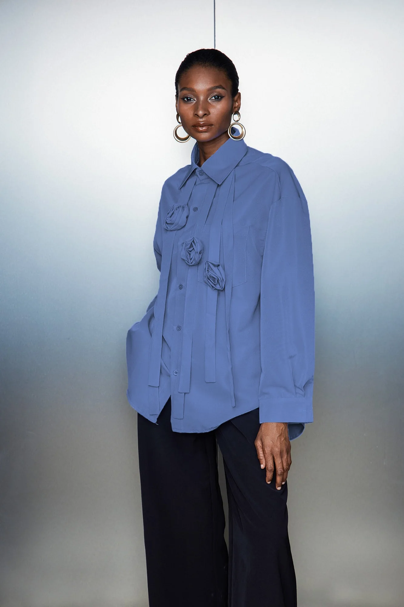 Fringe Floral Shirt in Blue | Elegant Tailored Top