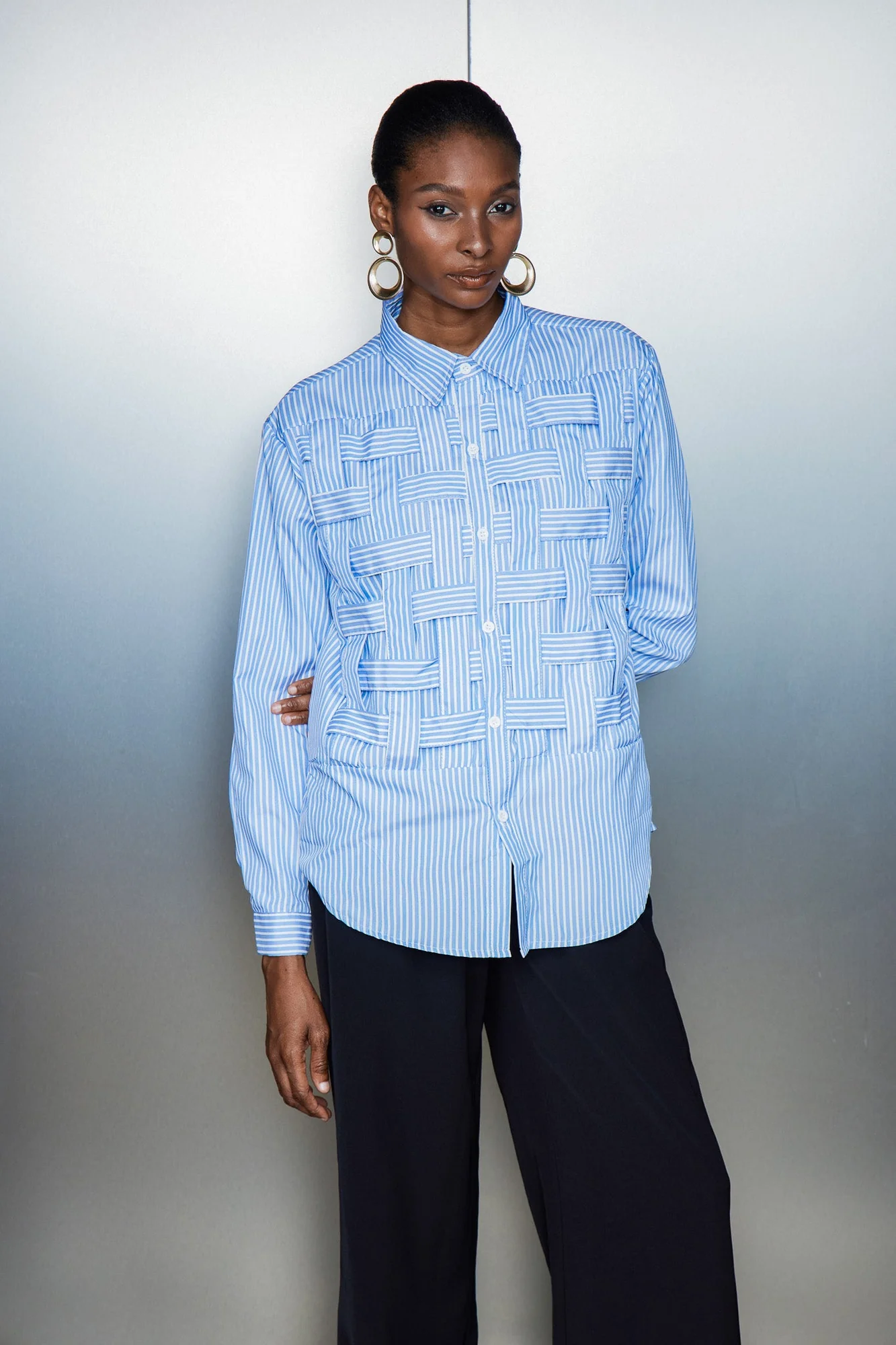 Blue Striped Cross Shirt for Stylish Professionals