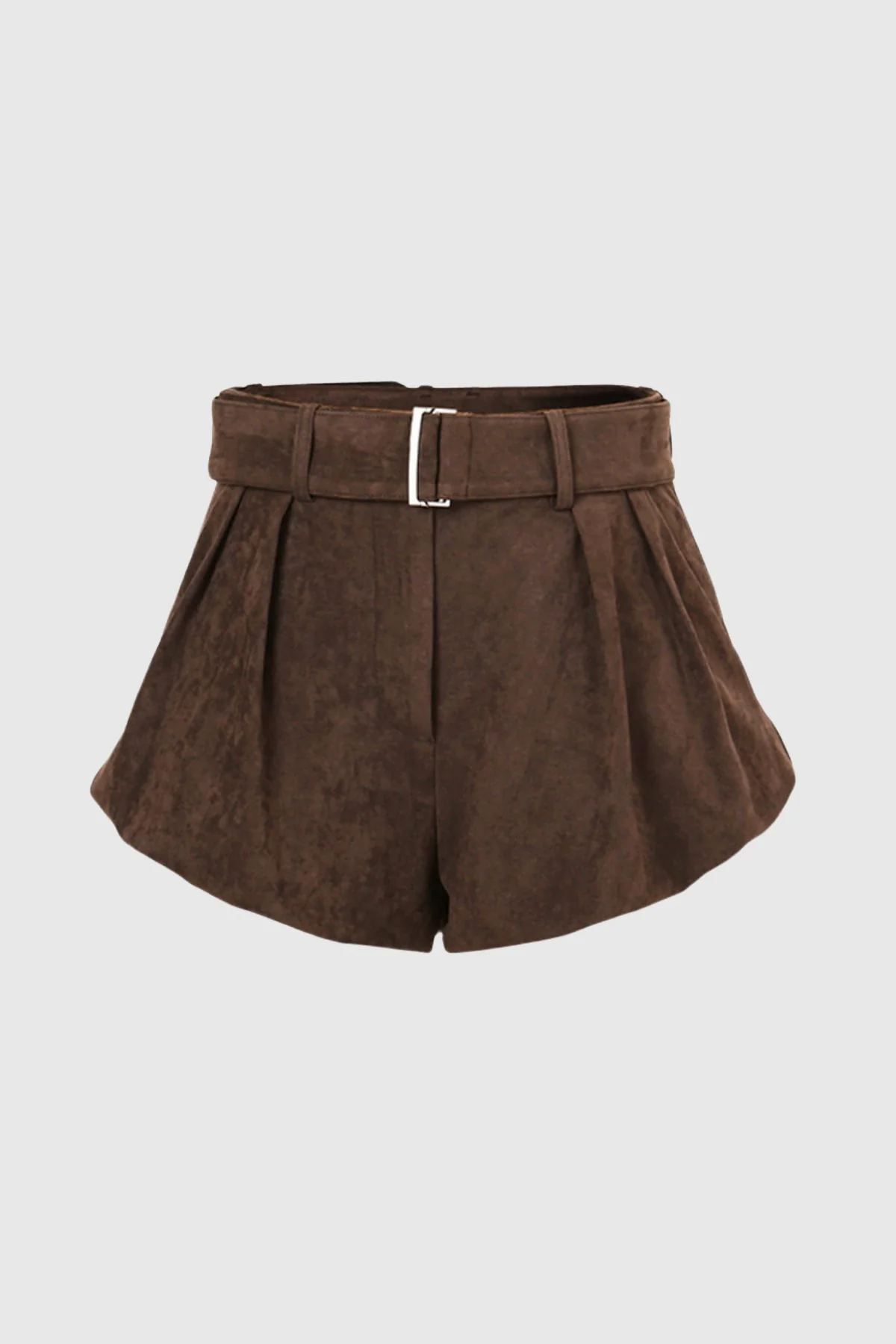 Suede Buckle Detailed Mini Pants - Brown Elegant Design