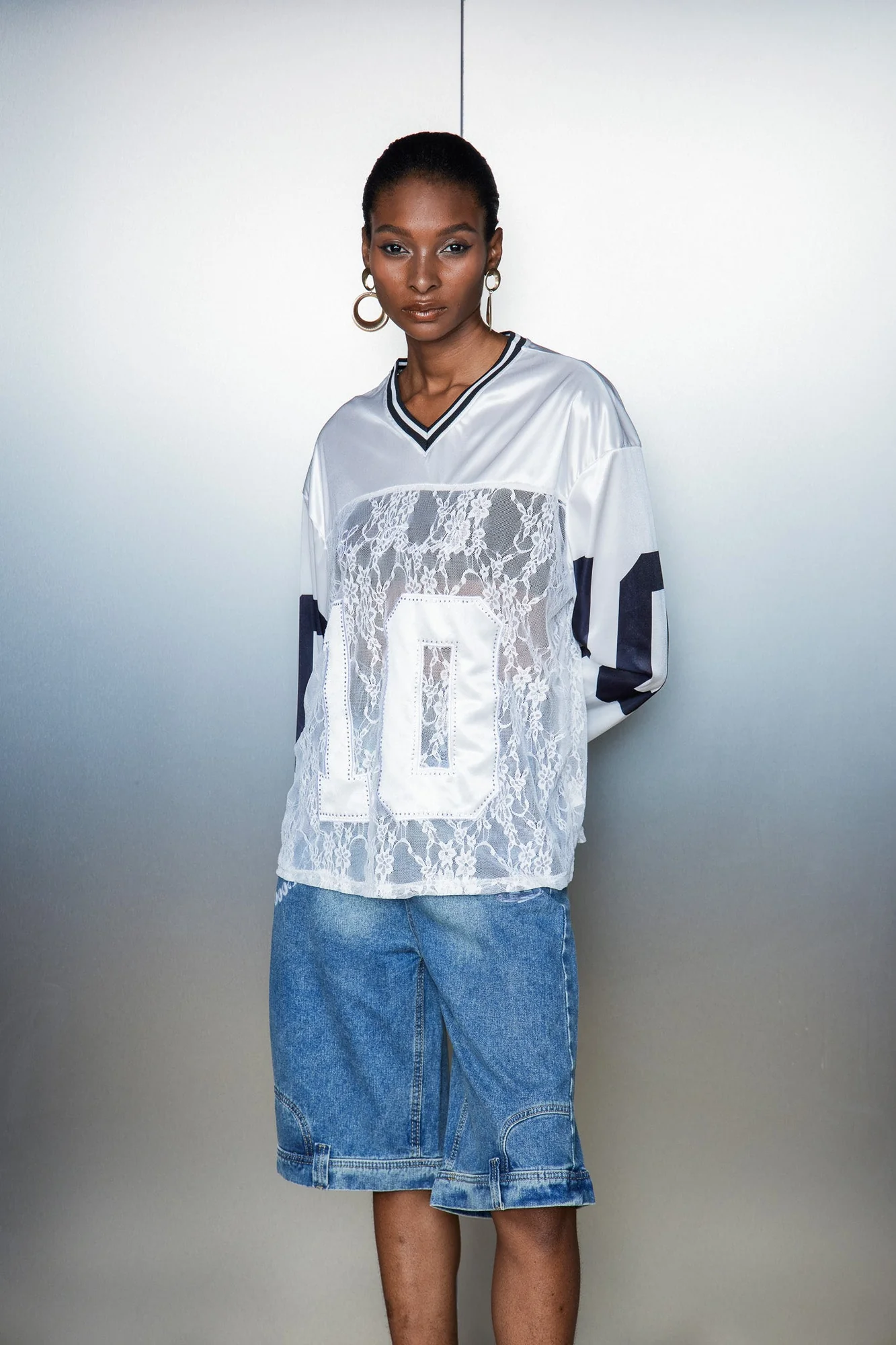 Elegant Lace Satin Womens Top in White - Cassius Collection