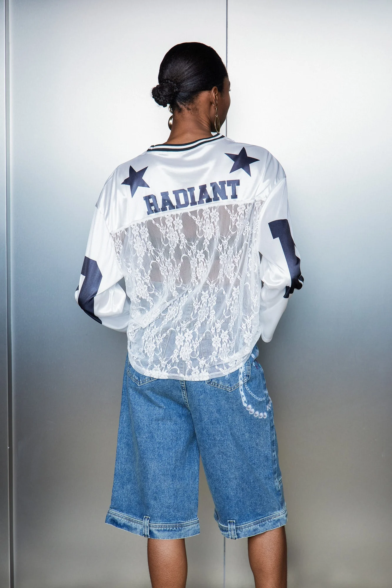 Elegant Lace Satin Womens Top in White - Cassius Collection