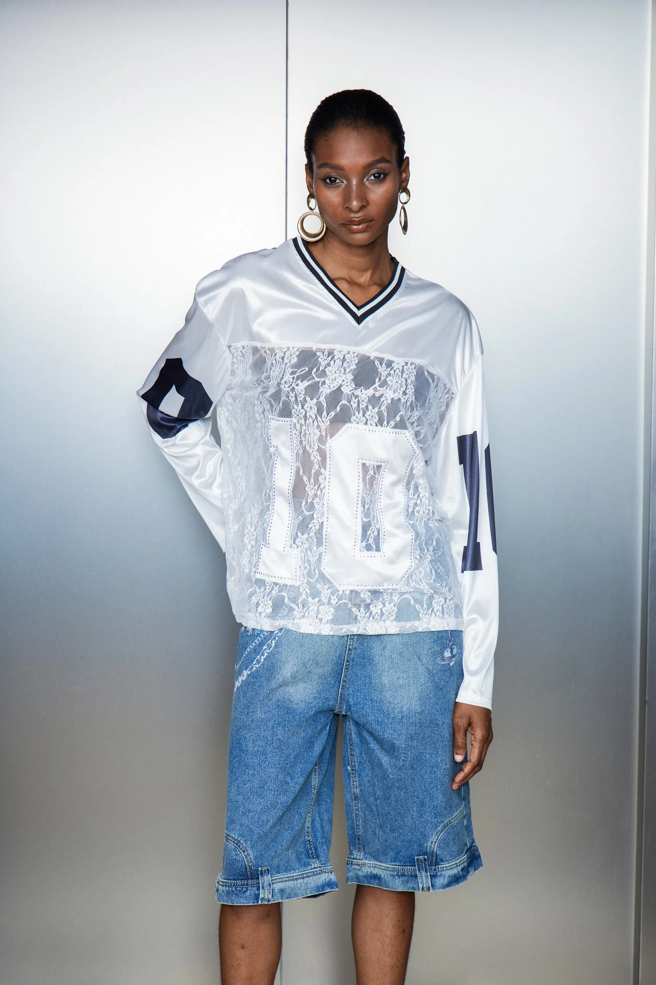 Elegant Lace Satin Womens Top in White - Cassius Collection