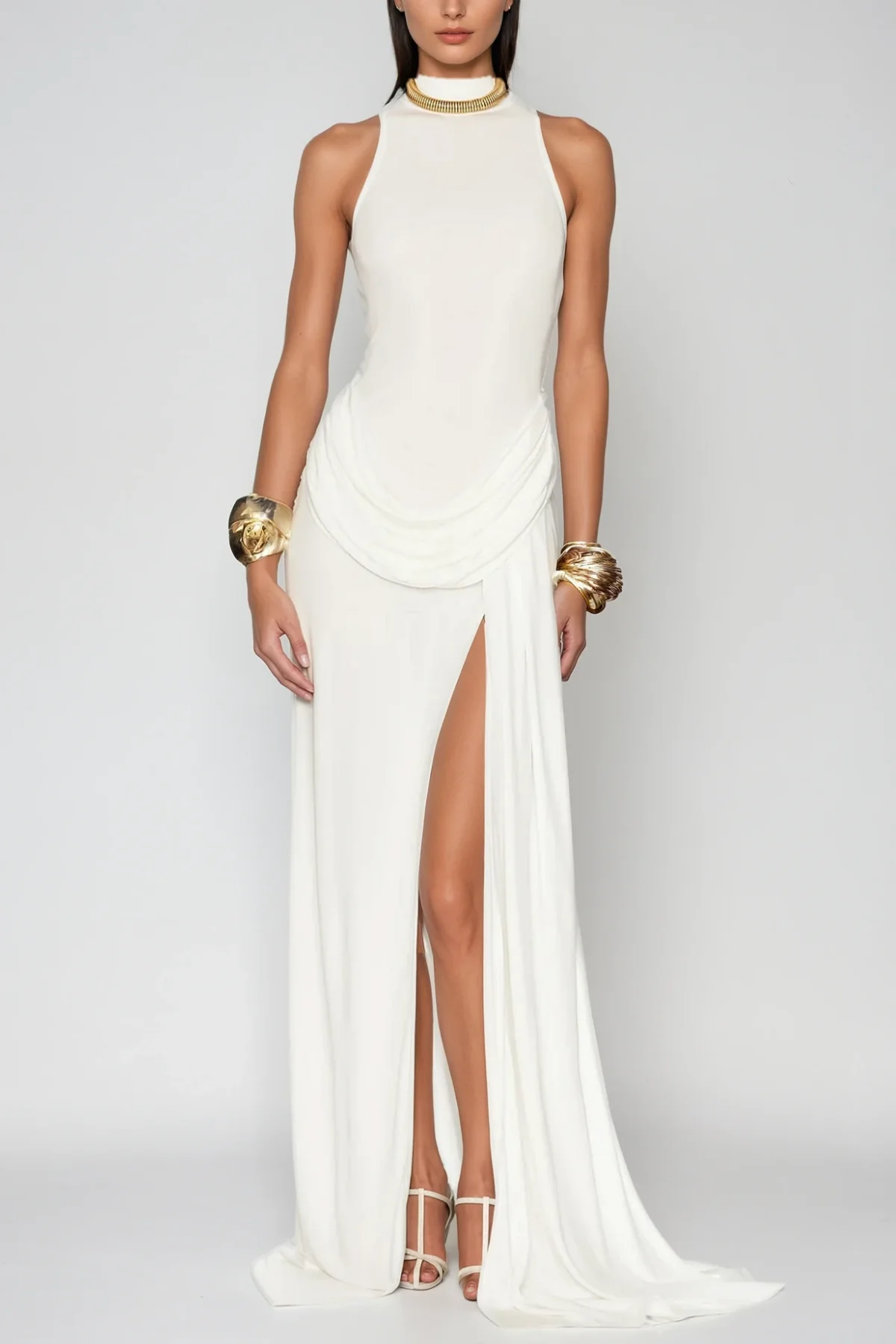 Elegant White Sleeveless Split Maxi Dress