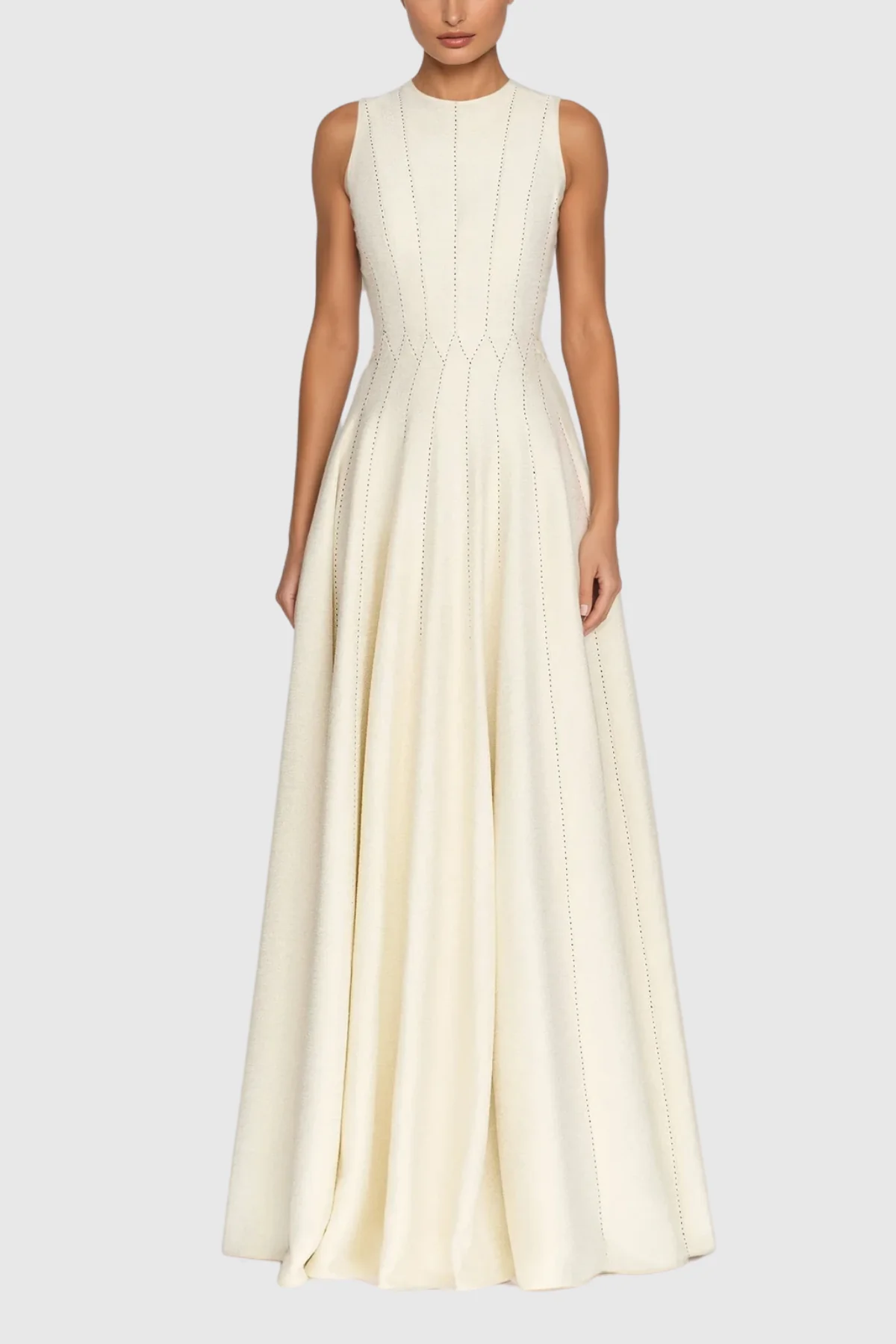 Chic Sleeveless Ruffle Maxi Dress in Beige