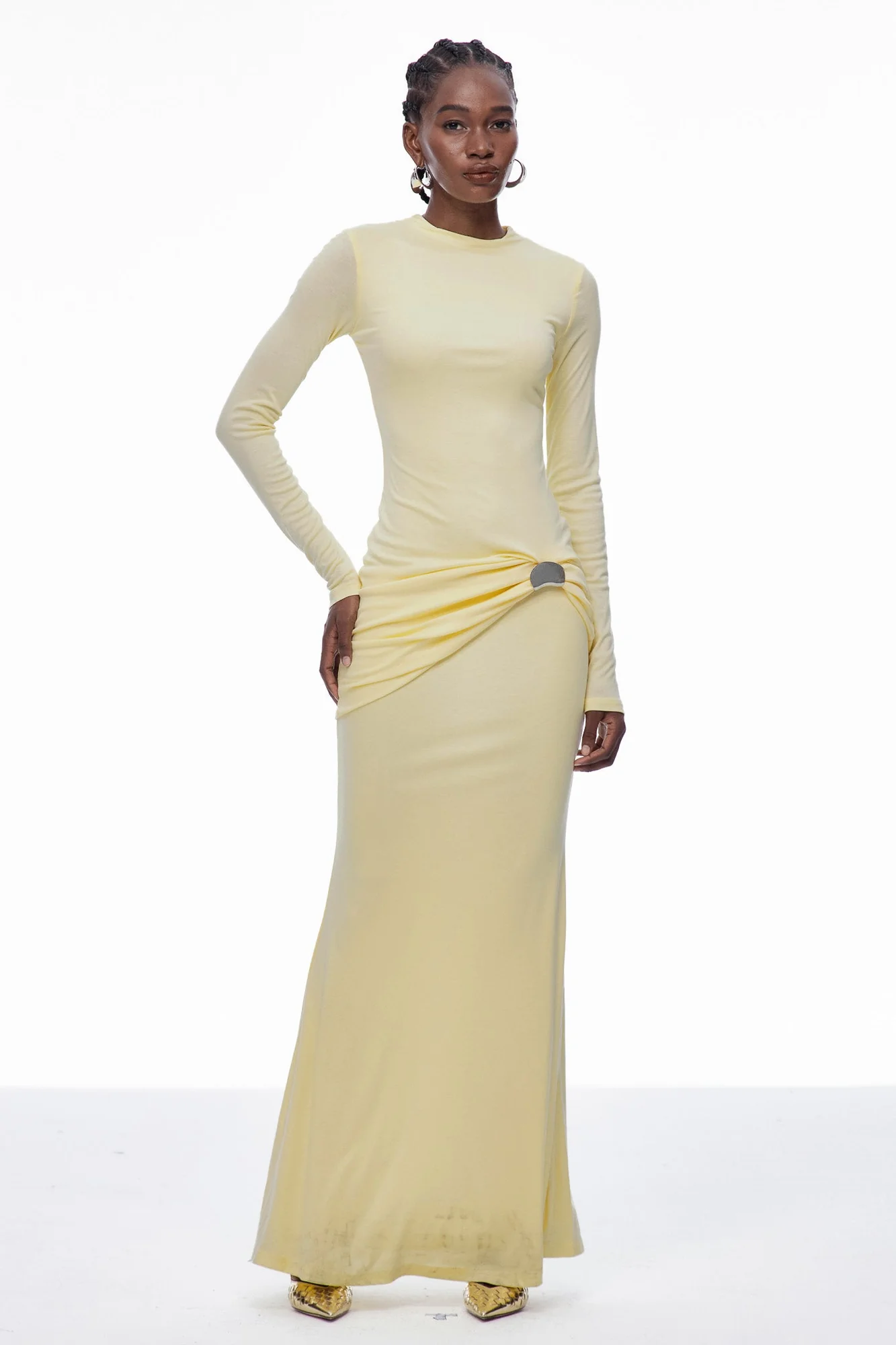 Yellow Ruched Bodycon Maxi Dress - Sleek & Figure-Enhancing
