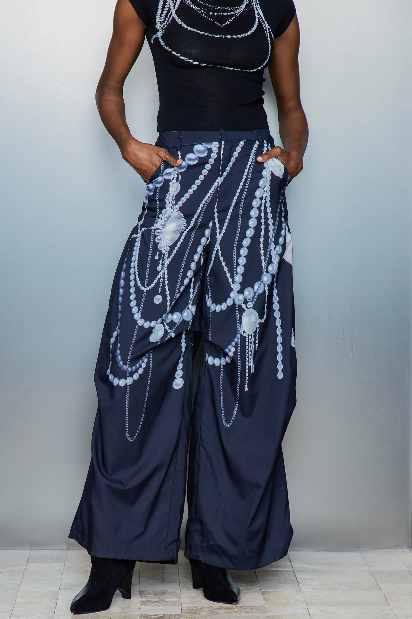 Pearl Chain Printed Pants for Women