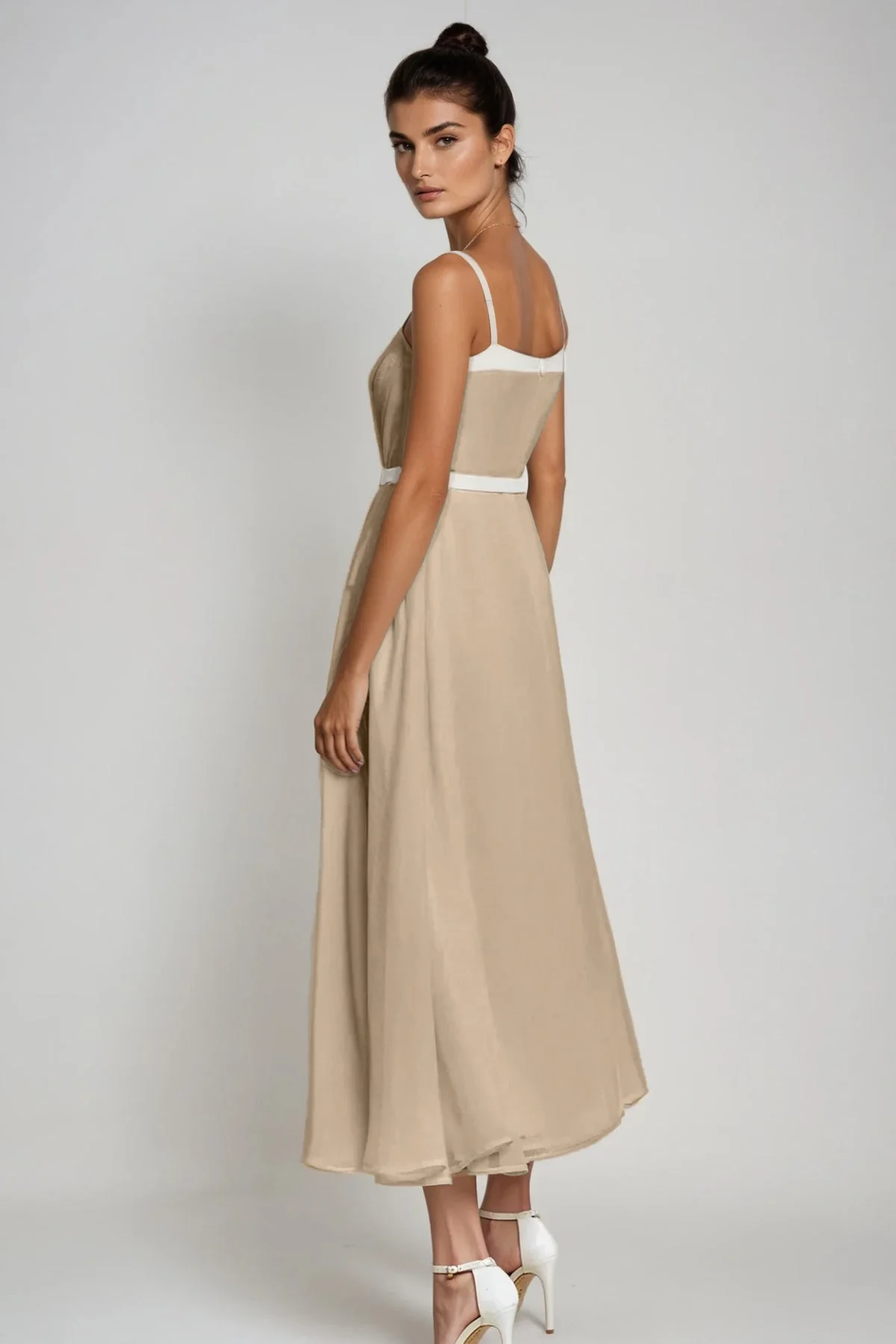 Khaki Ruched Bow Maxi Dress