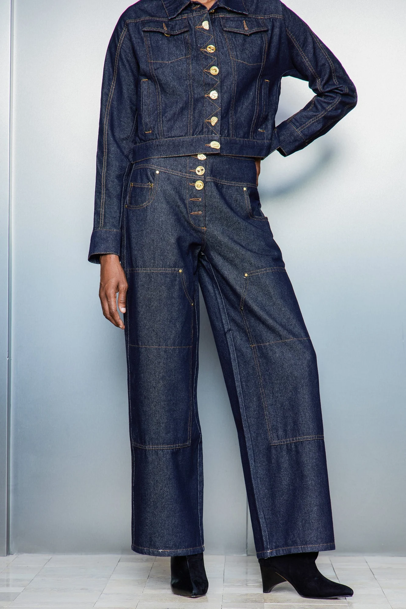 Classic Blue Button Straight Mens Jeans