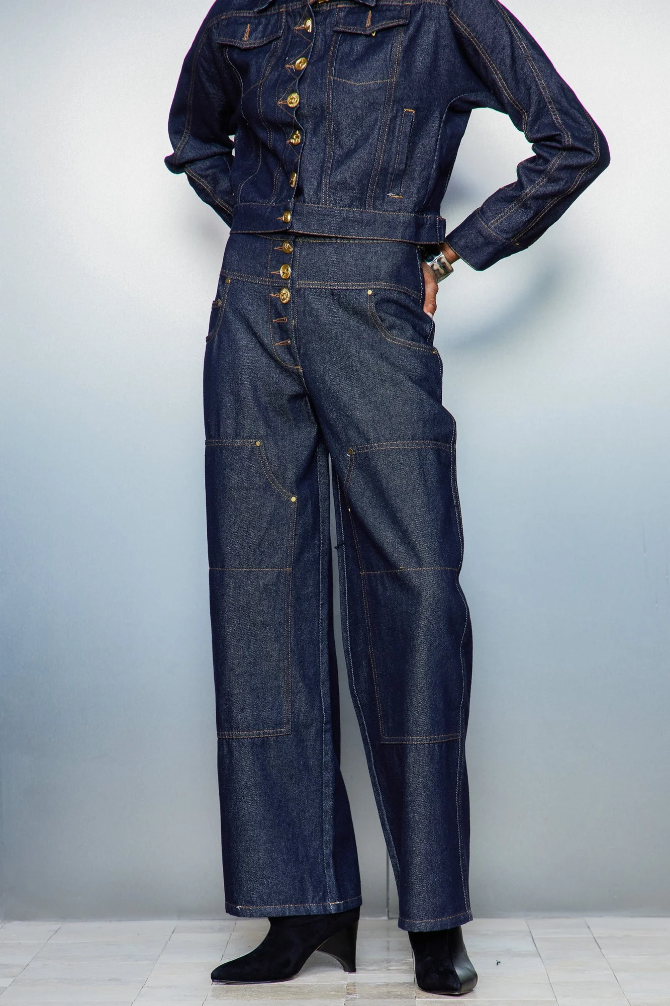 Classic Blue Button Straight Mens Jeans