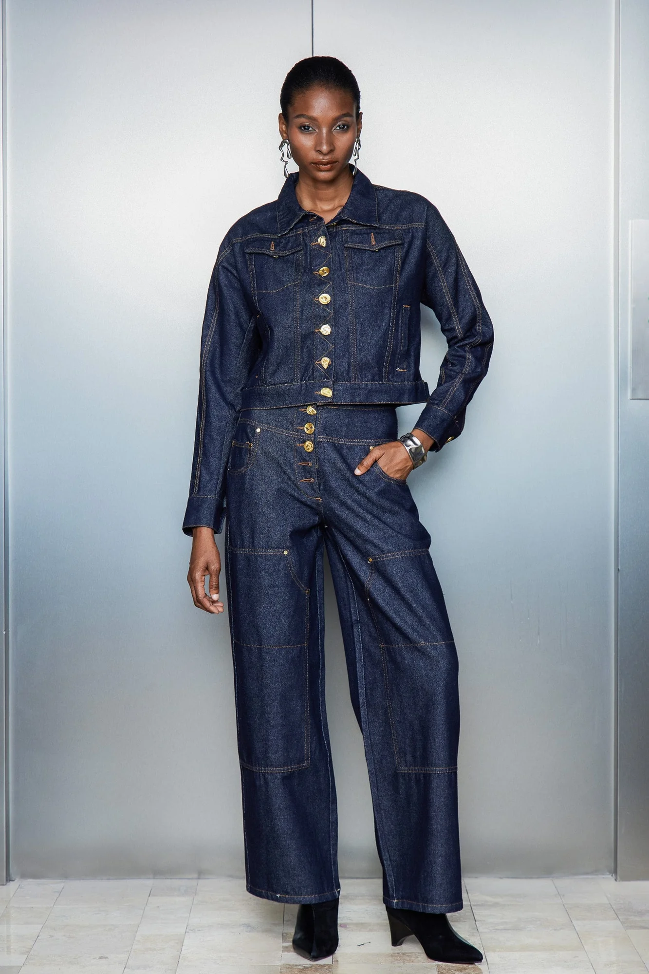 Classic Blue Button Straight Mens Jeans